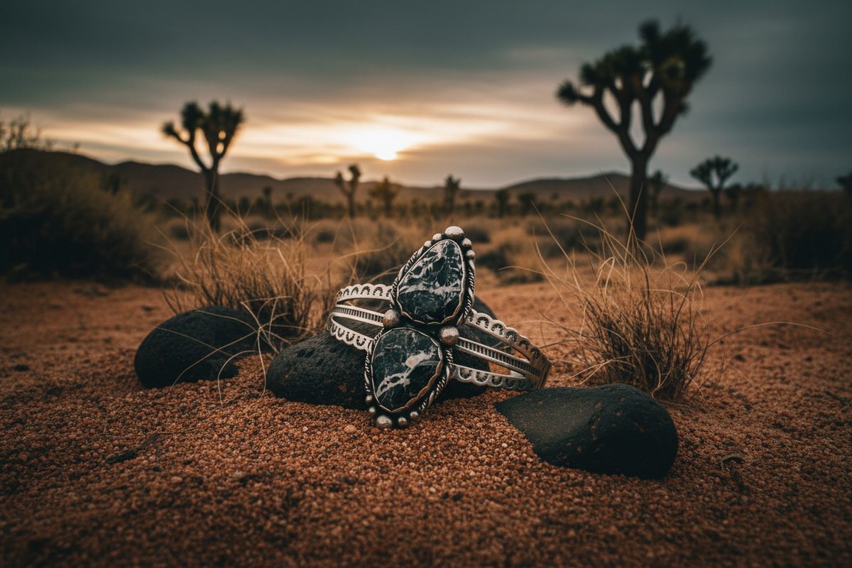 White Buffalo Cuff on Desert Rocks