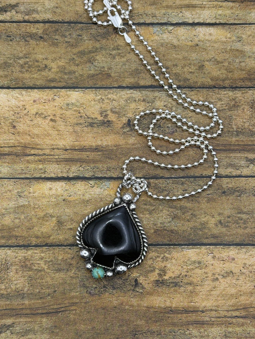 Luna – Black Onyx & Turquoise Spade Pendant | Sterling Silver | Casino Jewelry