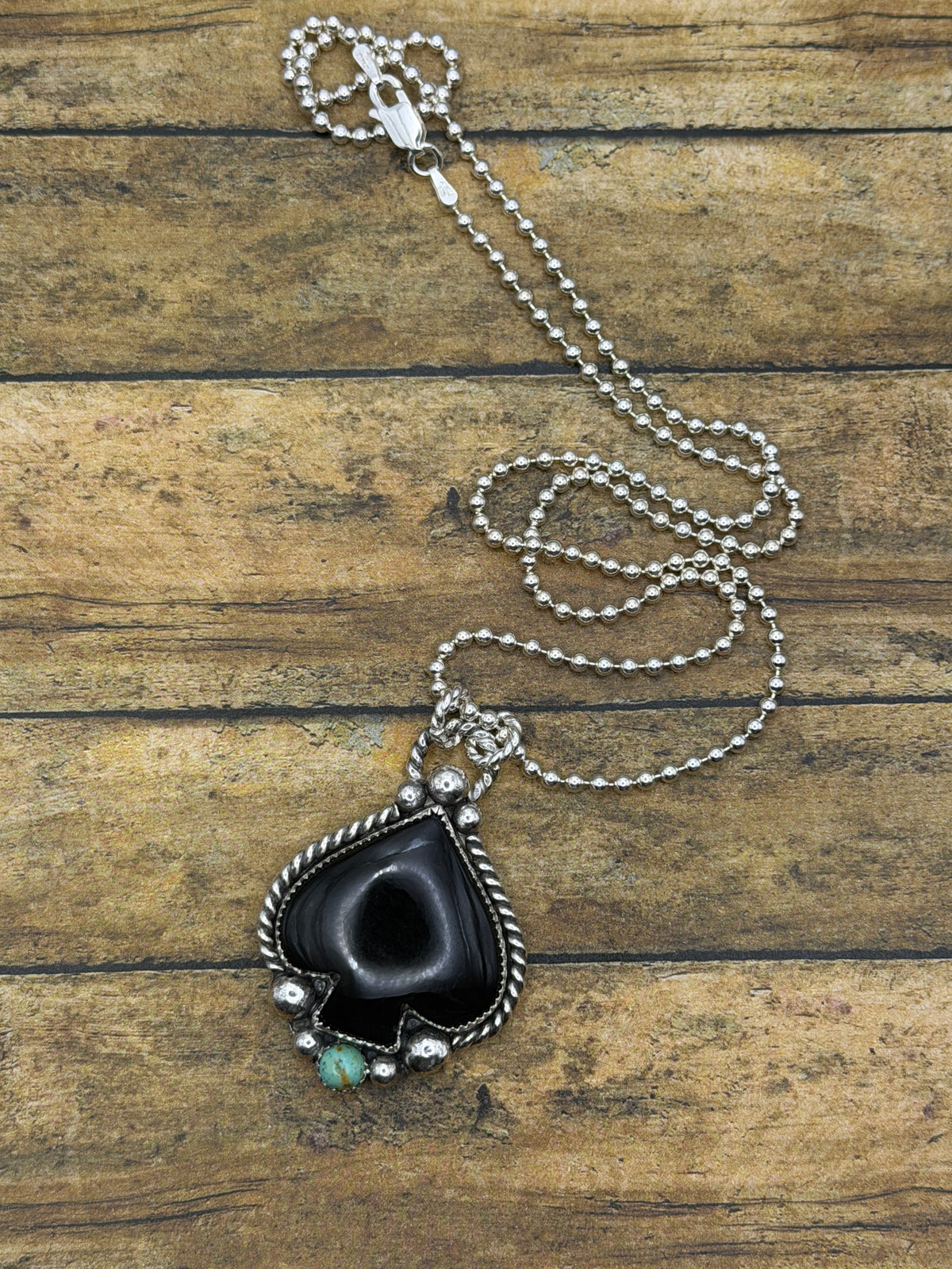 Luna – Black Onyx & Turquoise Spade Pendant | Sterling Silver | Casino Jewelry