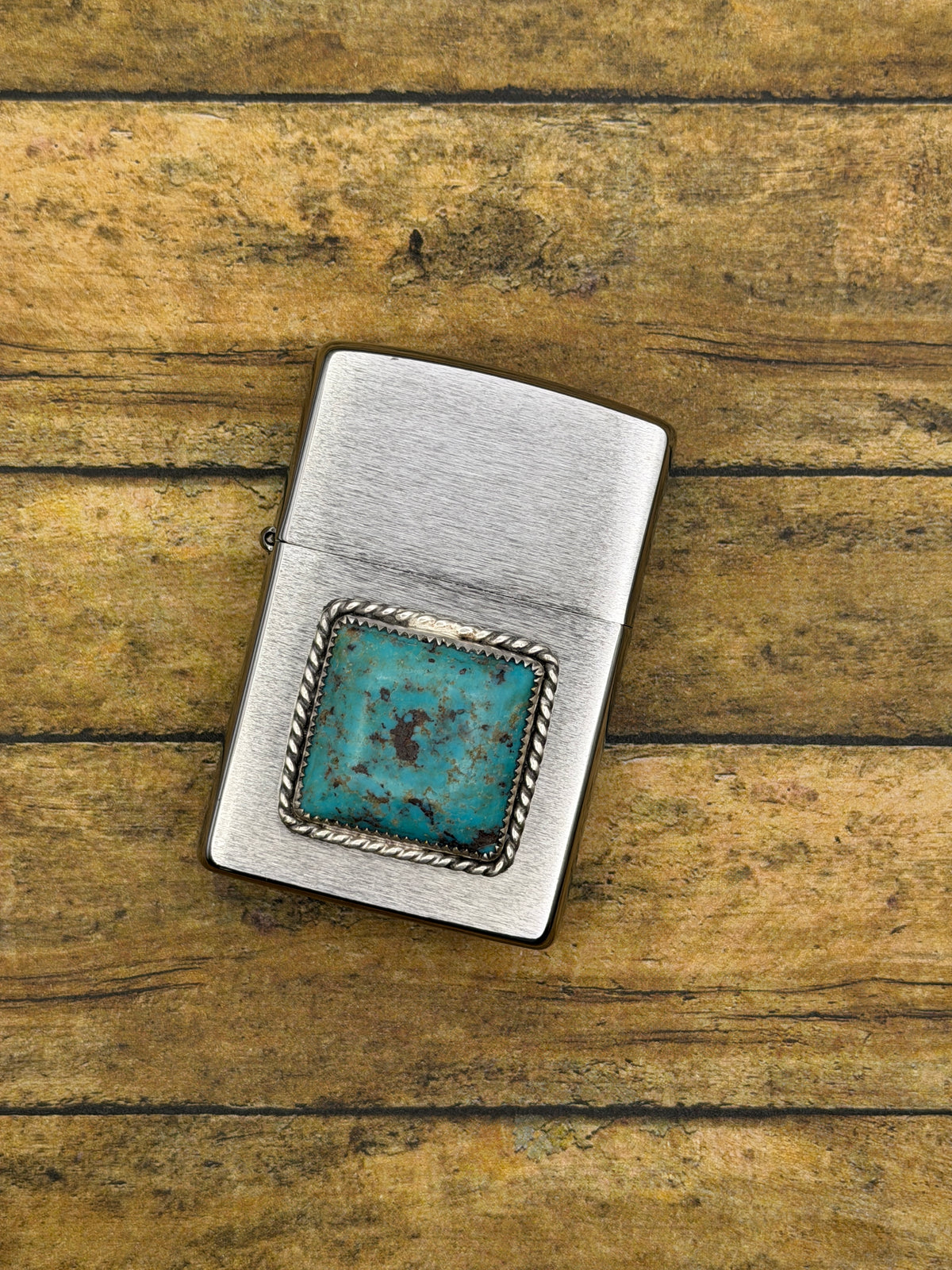 Bret – Turquoise Gemstone Zippo Lighter | Sterling Silver Details | Rock & Roll Accessory