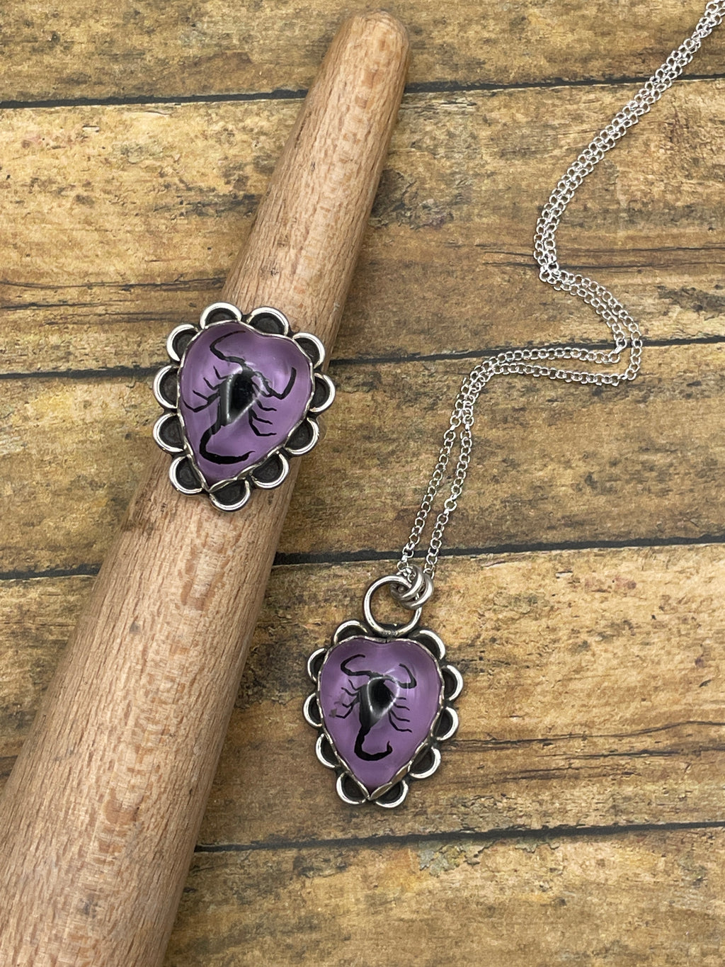 Wild-Black Scorpion in Purple Resin Heart Ring