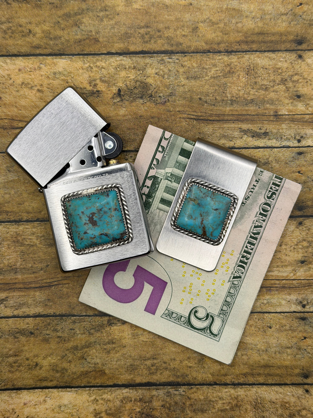 Benji-Money Clip with Turquoise Gemstone | Sterling Silver Details | Rock & Roll Accessory