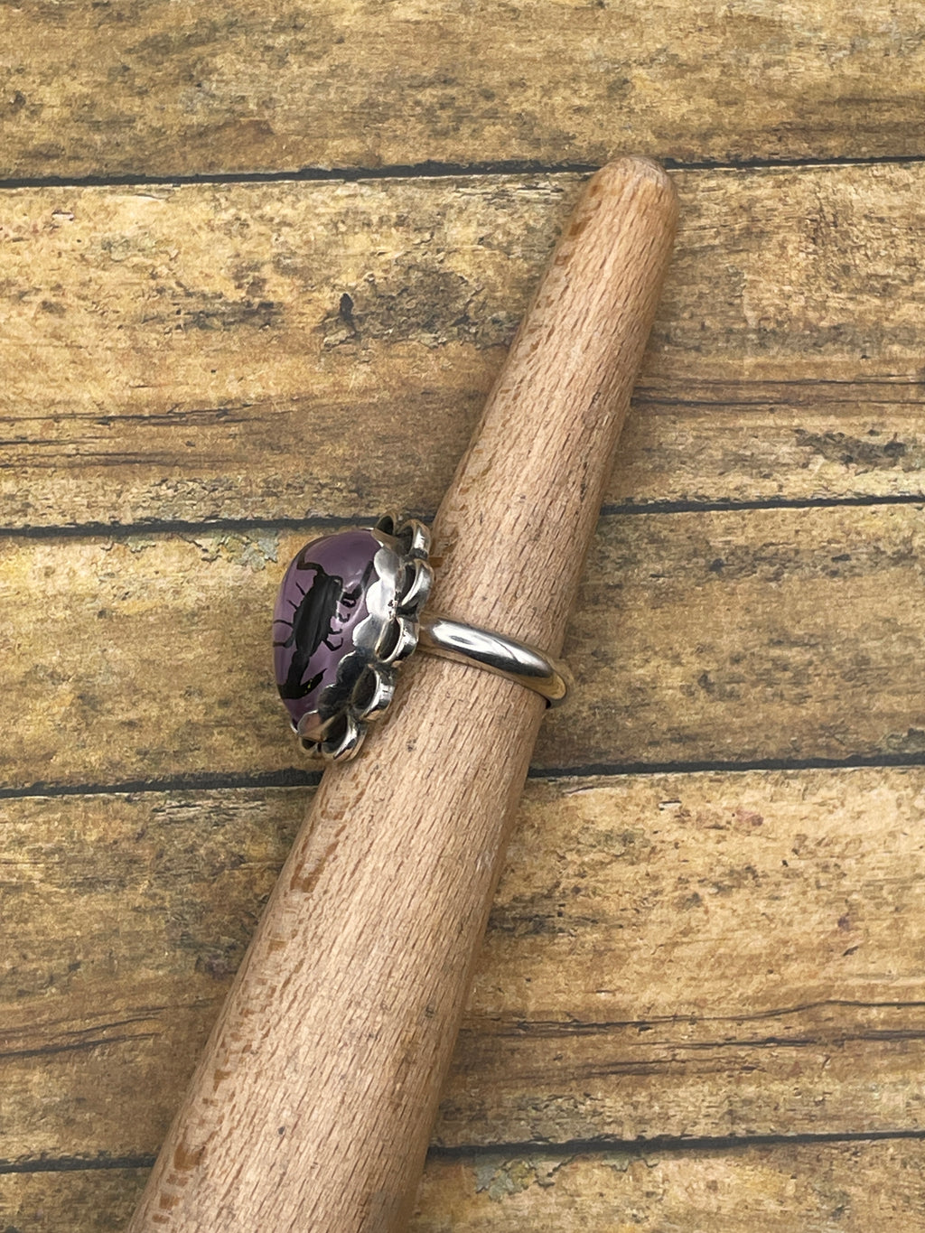 Wild-Black Scorpion in Purple Resin Heart Ring