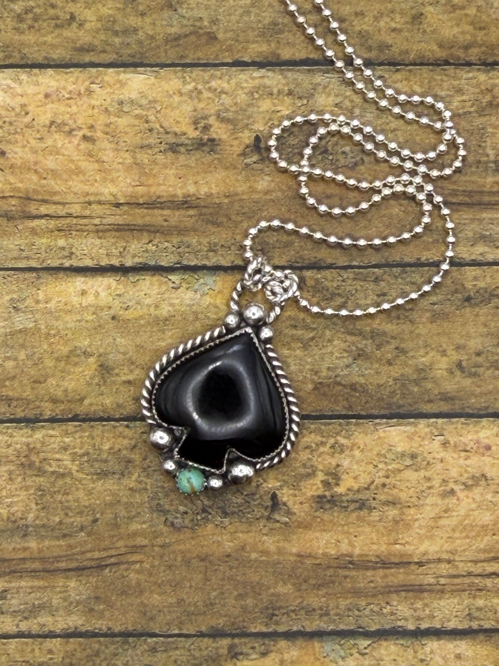 Luna – Black Onyx & Turquoise Spade Pendant | Sterling Silver | Casino Jewelry