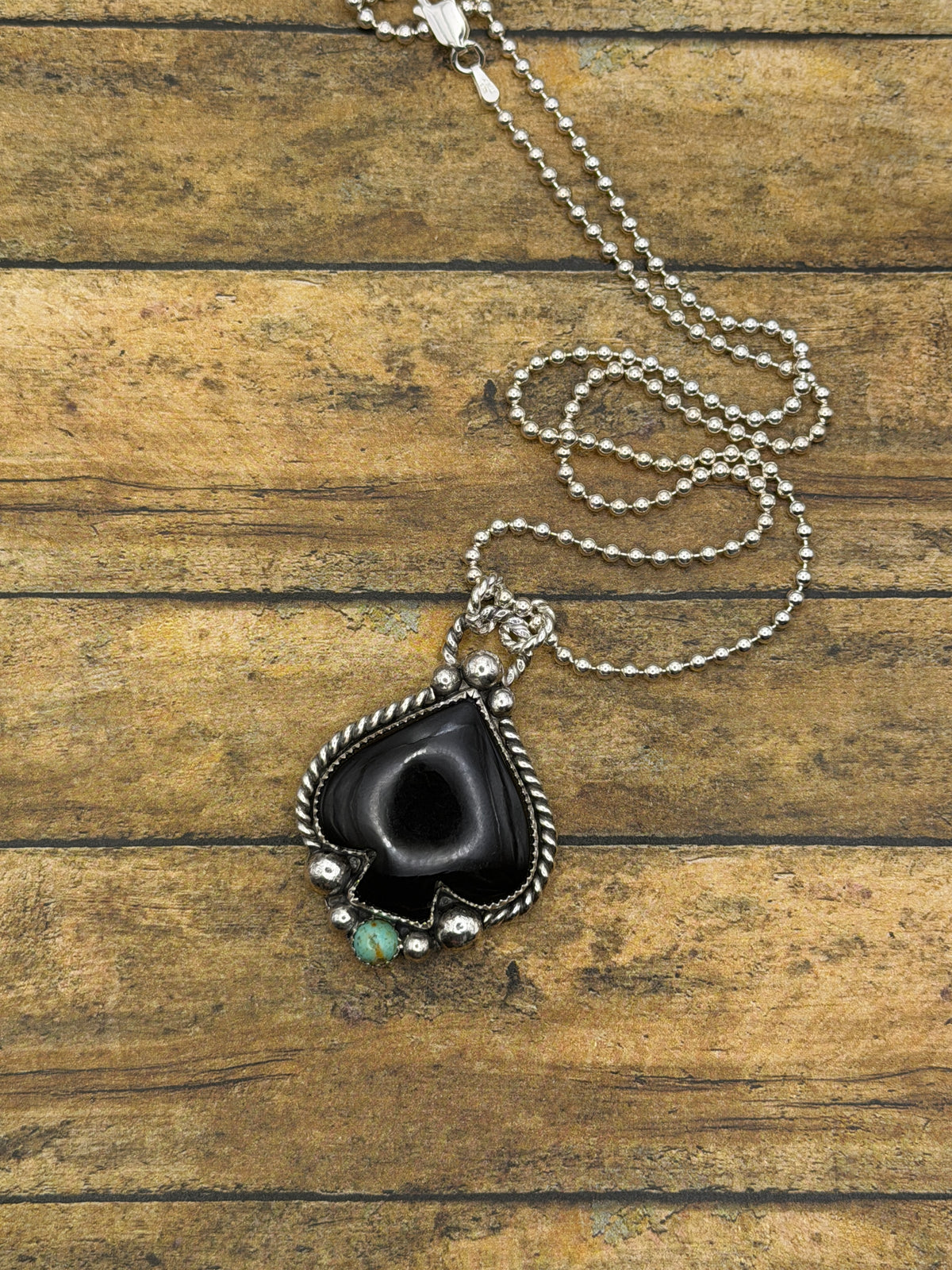 Luna – Black Onyx & Turquoise Spade Pendant | Sterling Silver | Casino Jewelry
