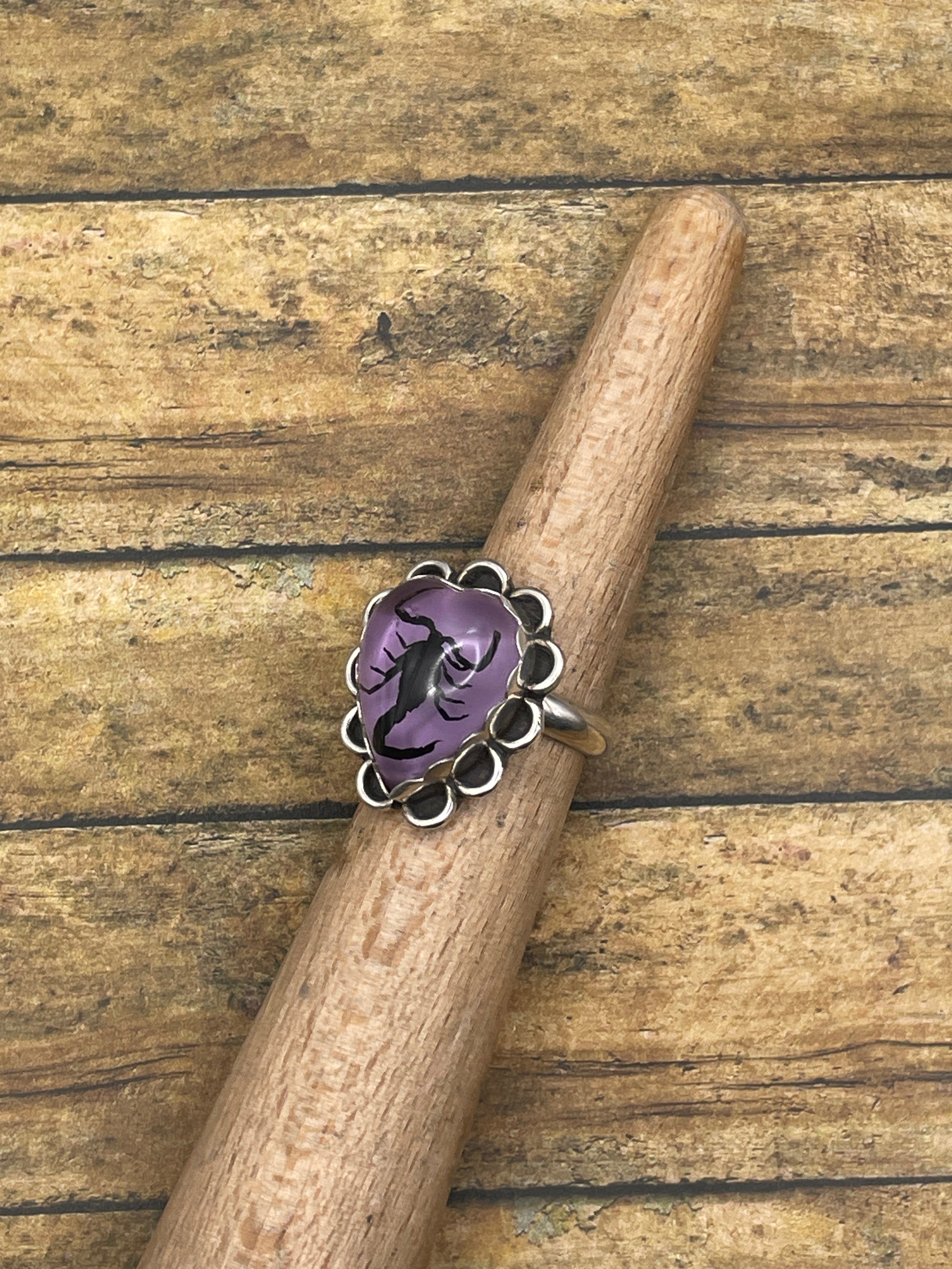 Wild-Black Scorpion in Purple Resin Heart Ring
