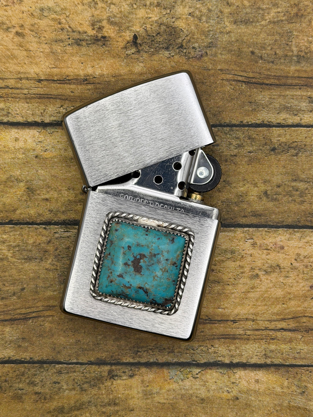 Bret – Turquoise Gemstone Zippo Lighter | Sterling Silver Details | Rock & Roll Accessory
