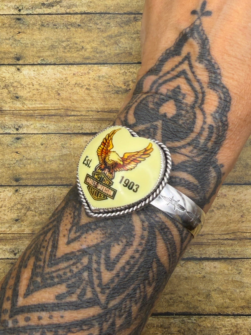 Davidson – Reclaimed Harley Davidson Eagle & Shield Billiard Ball Cuff | MADE TO ORDER | Sterling Silver | Biker Jewelry
