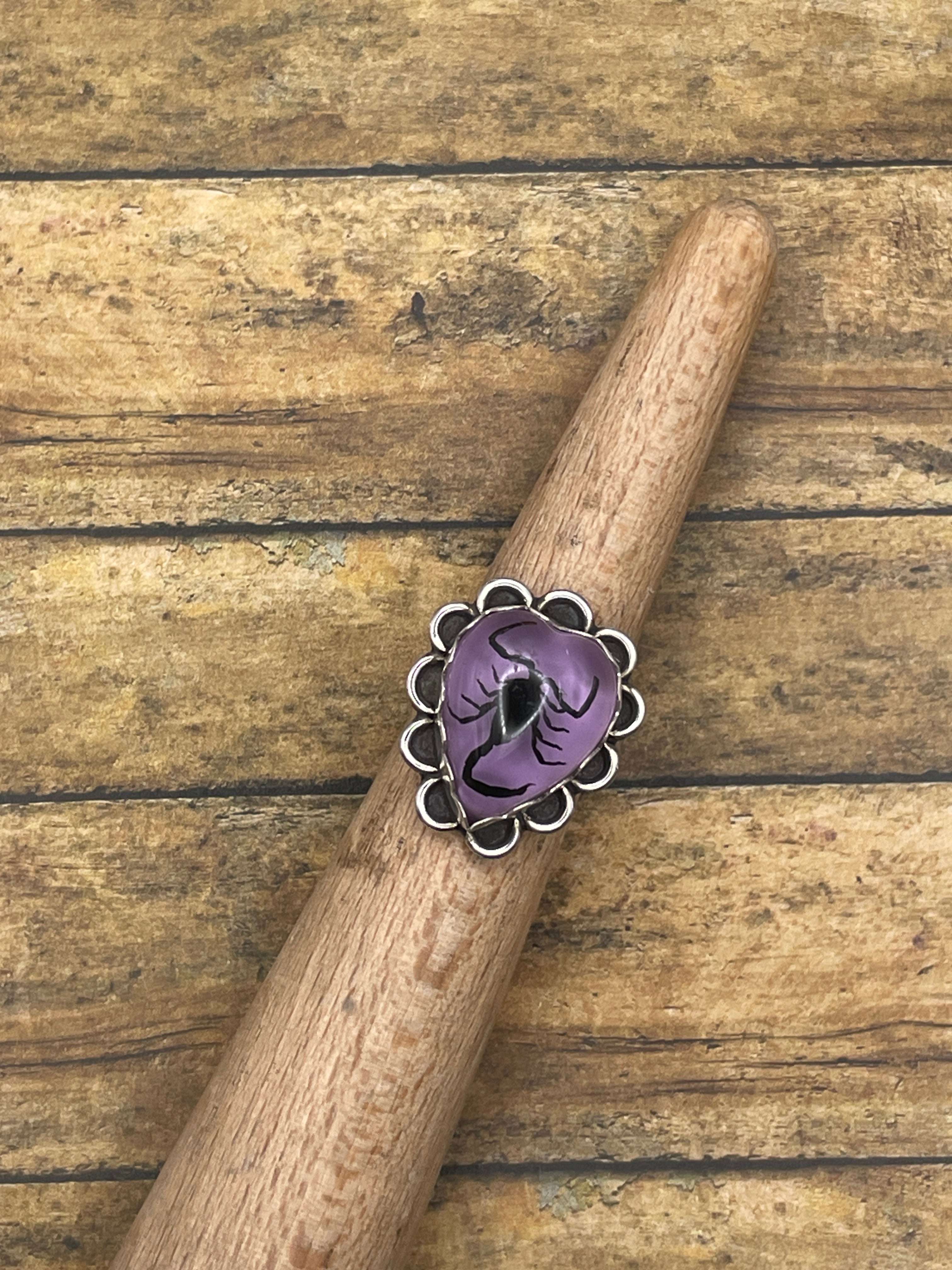 Wild-Black Scorpion in Purple Resin Heart Ring