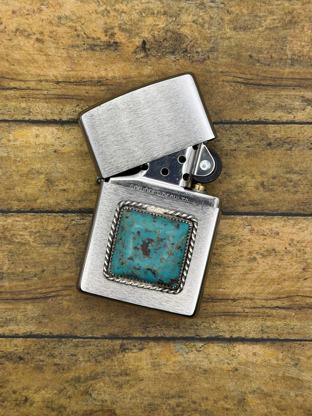Bret – Turquoise Gemstone Zippo Lighter | Sterling Silver Details | Rock & Roll Accessory