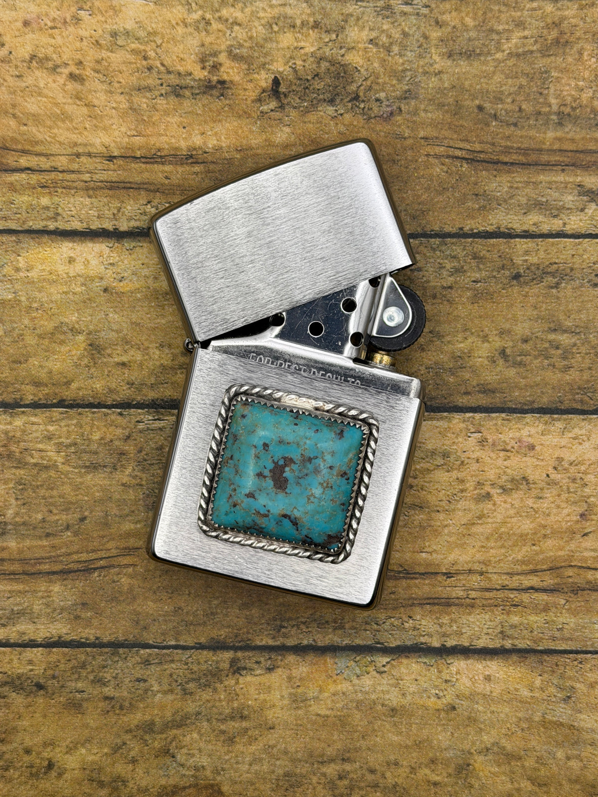 Bret – Turquoise Gemstone Zippo Lighter | Sterling Silver Details | Rock & Roll Accessory