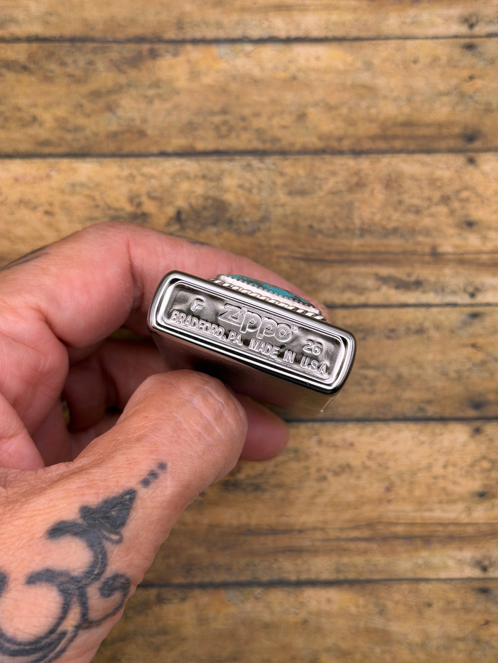 Bret – Turquoise Gemstone Zippo Lighter | Sterling Silver Details | Rock & Roll Accessory