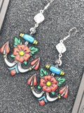 Tattoo-Anchor Earrings with Dice: Handmade, Hand-Painted Polymer Clay