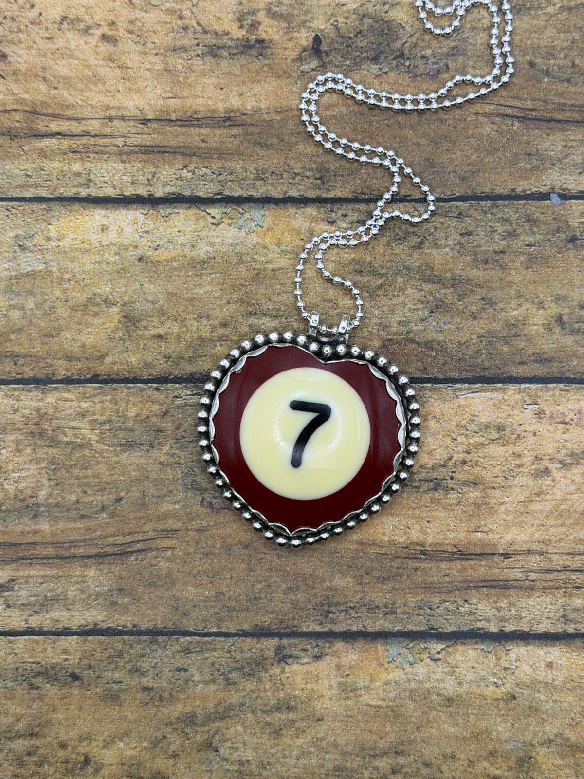 Susan – Vintage Billiard Ball #7 Pendant | Sterling Silver Lucky 7 Pool Ball Necklace | Handmade One-of-a-Kind