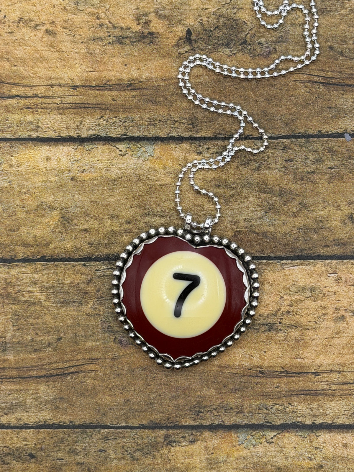 Susan – Vintage Billiard Ball #7 Pendant | Sterling Silver Lucky 7 Pool Ball Necklace | Handmade One-of-a-Kind
