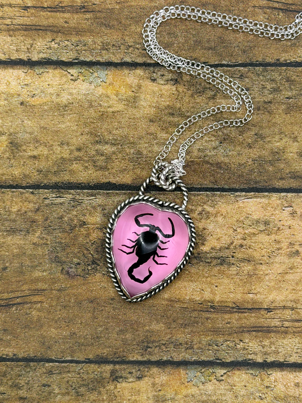 Wendy – Black Scorpion Barbie Pink Resin Heart Pendant | Gothic Jewelry | Dark Fantasy