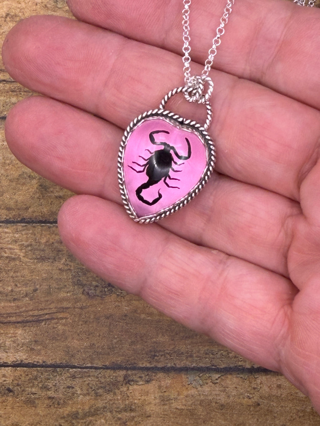 Wendy – Black Scorpion Barbie Pink Resin Heart Pendant | Gothic Jewelry | Dark Fantasy
