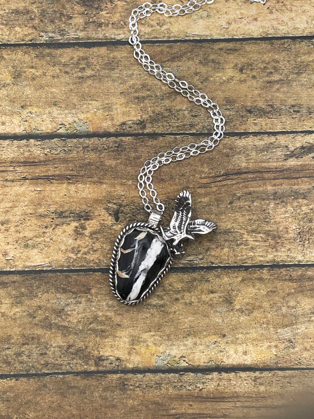 Angel-White Buffalo Turquoise Pendant with Bald Eagle Detail