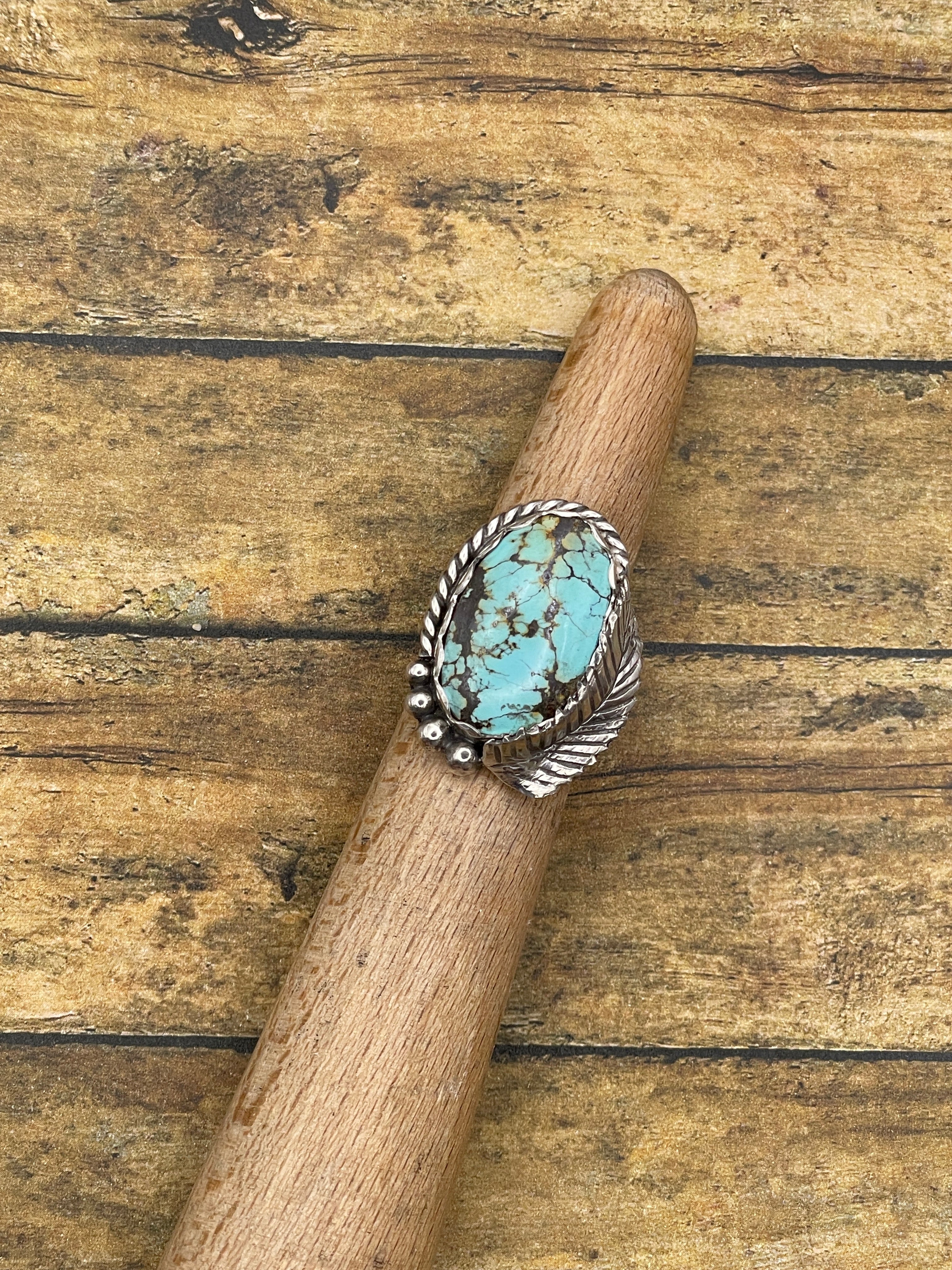 Barbara-Turquoise Oval Ring with Feather Detail