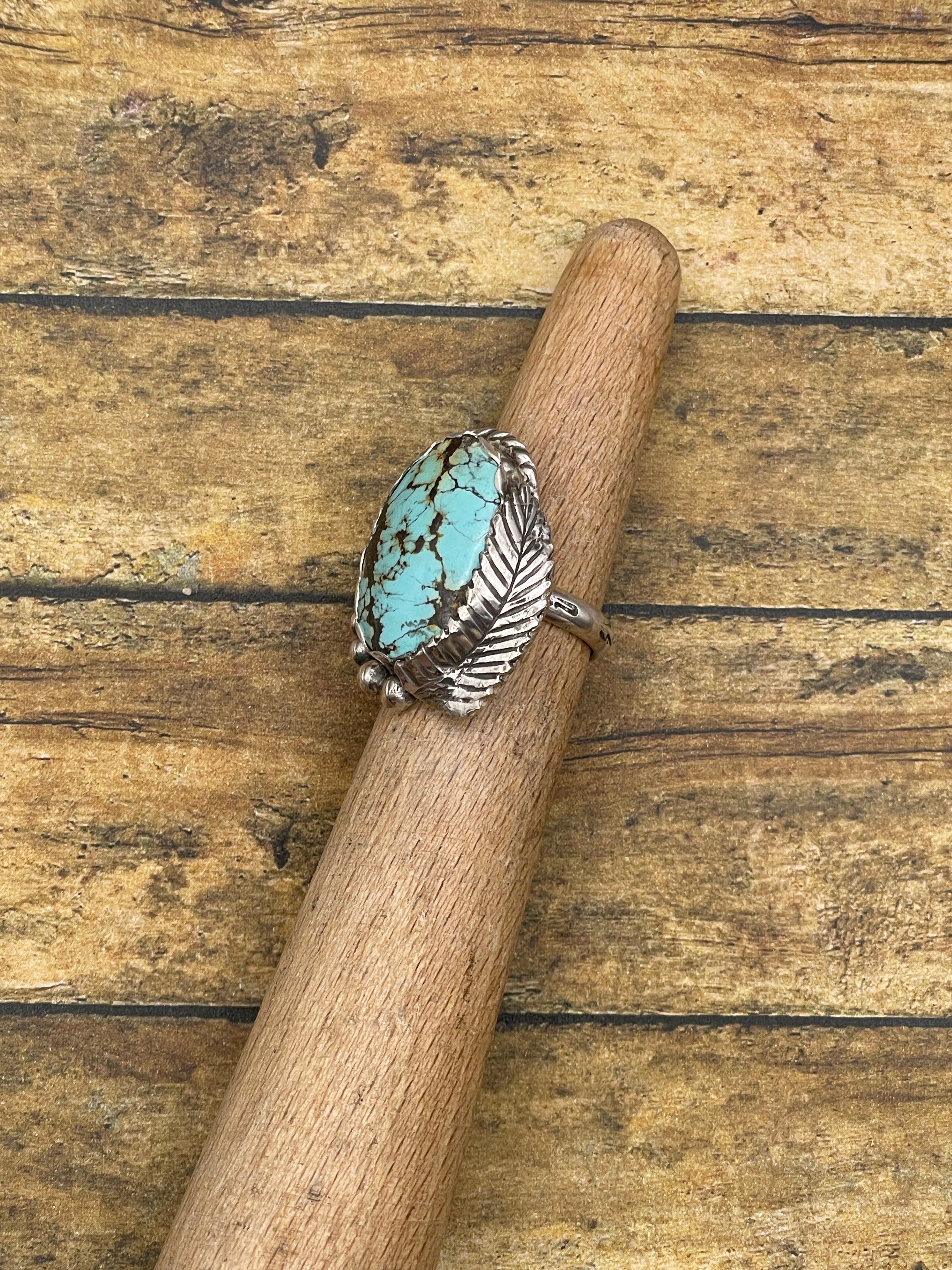 Barbara-Turquoise Oval Ring with Feather Detail