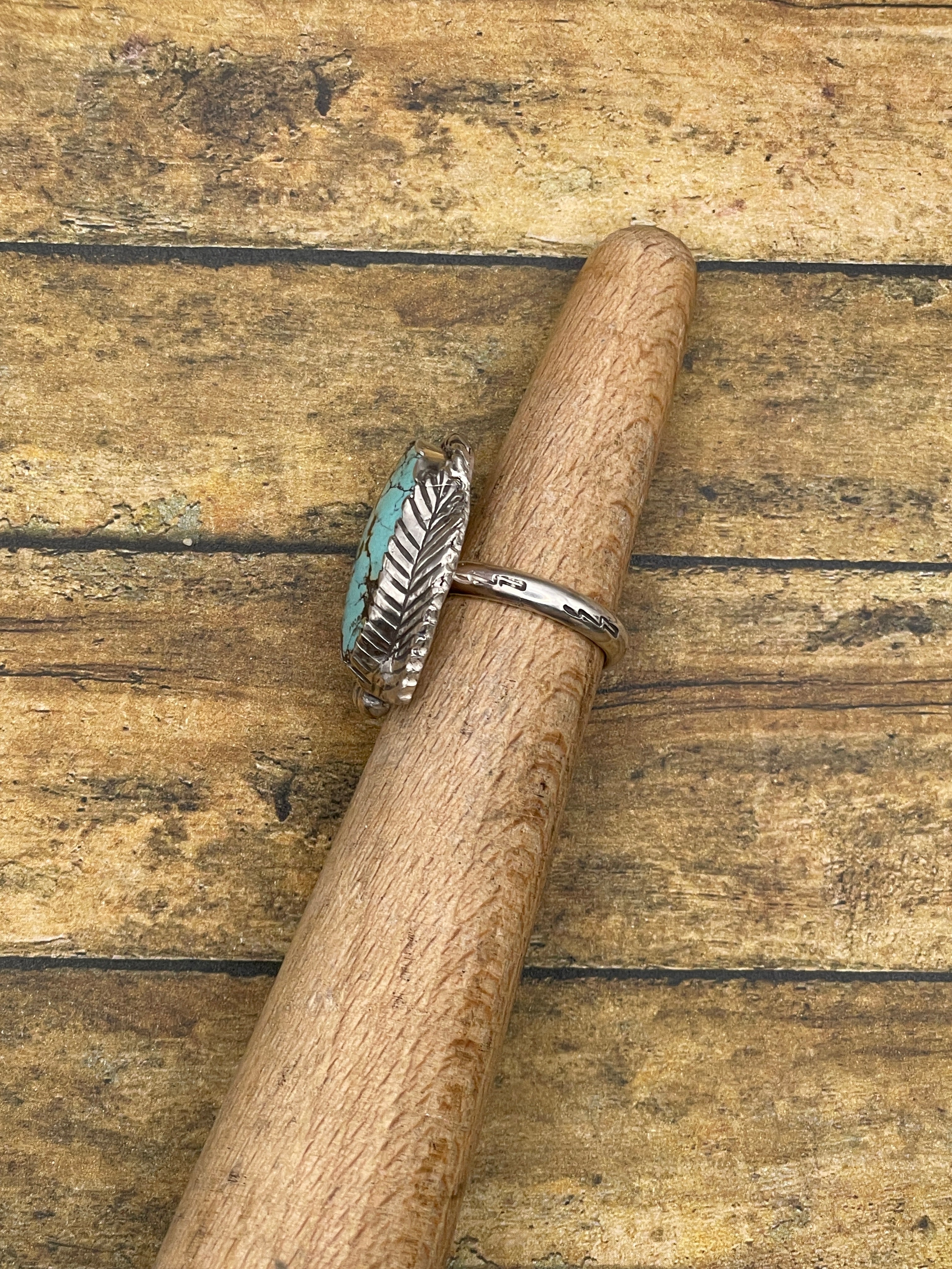 Barbara-Turquoise Oval Ring with Feather Detail