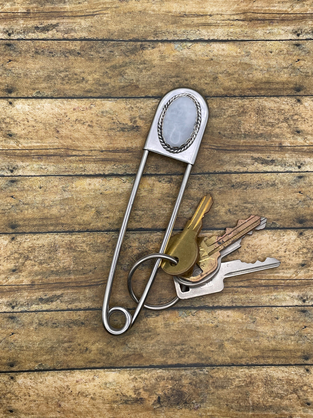 Gabriella-Jumbo Safety Pin with Rainbow Moonstone
