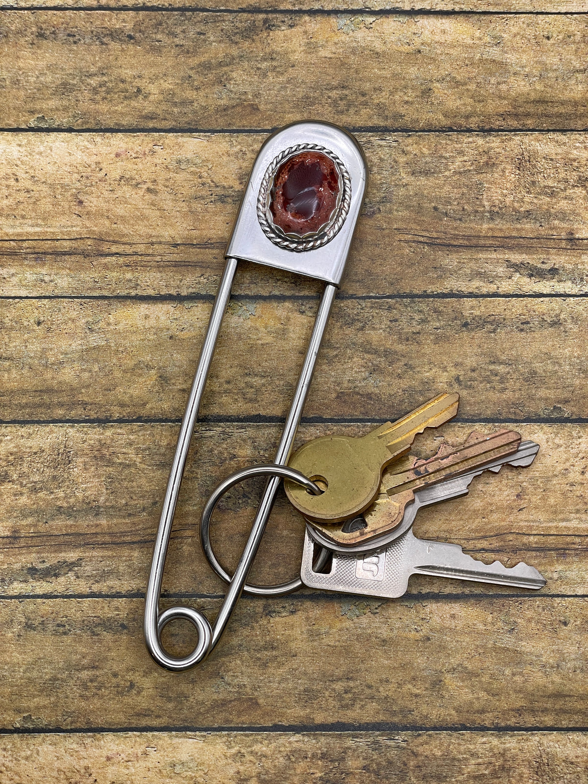 Frankie-Jumbo Safety Pin Keychain with Mexican Fire Opal – BOG-ART-STUDIO