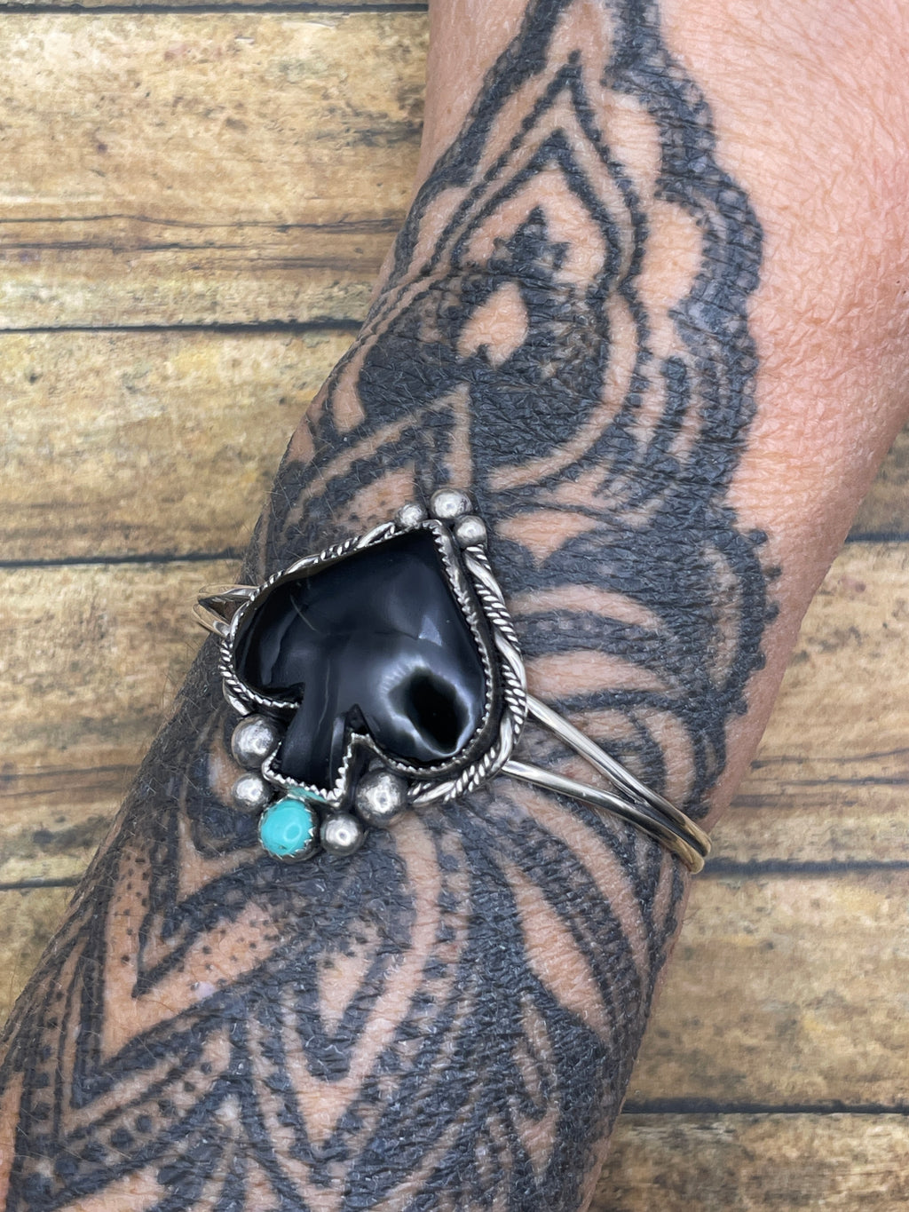 Lexi-Black Onyx and Turquoise Spade Cuff