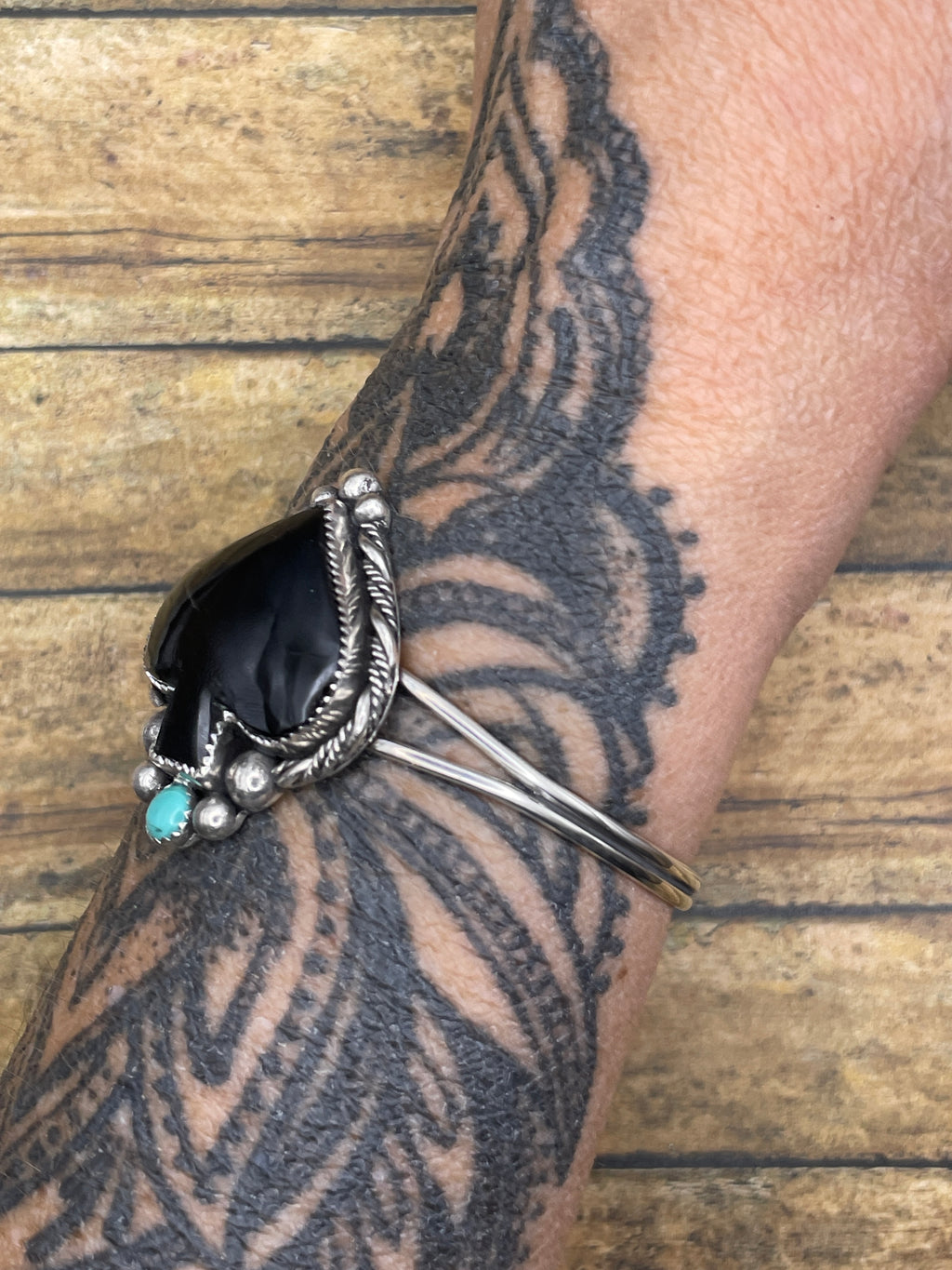 Lexi-Black Onyx and Turquoise Spade Cuff