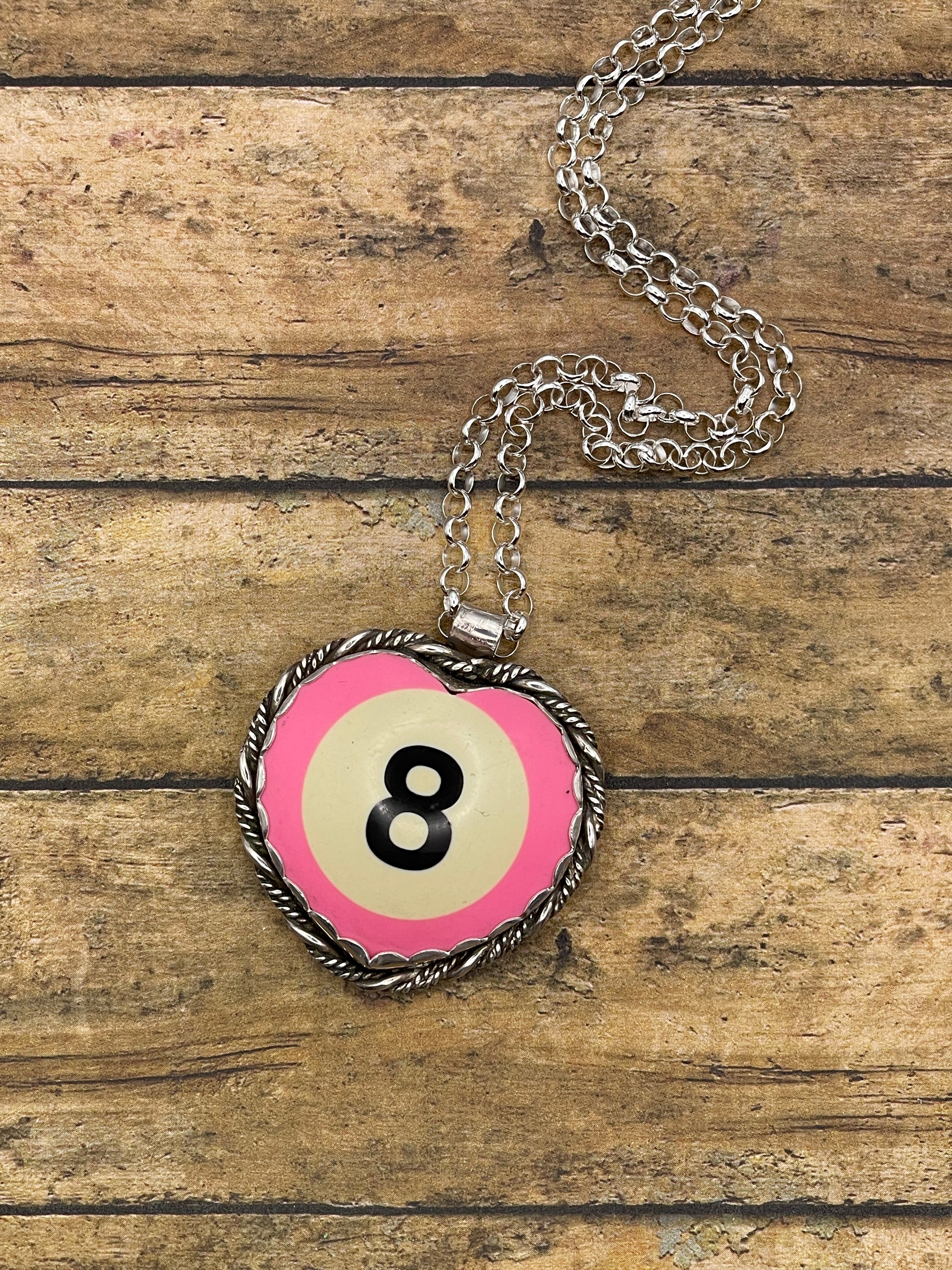 Scout-Unique Pink Billiard 8-Ball Heart Pendant