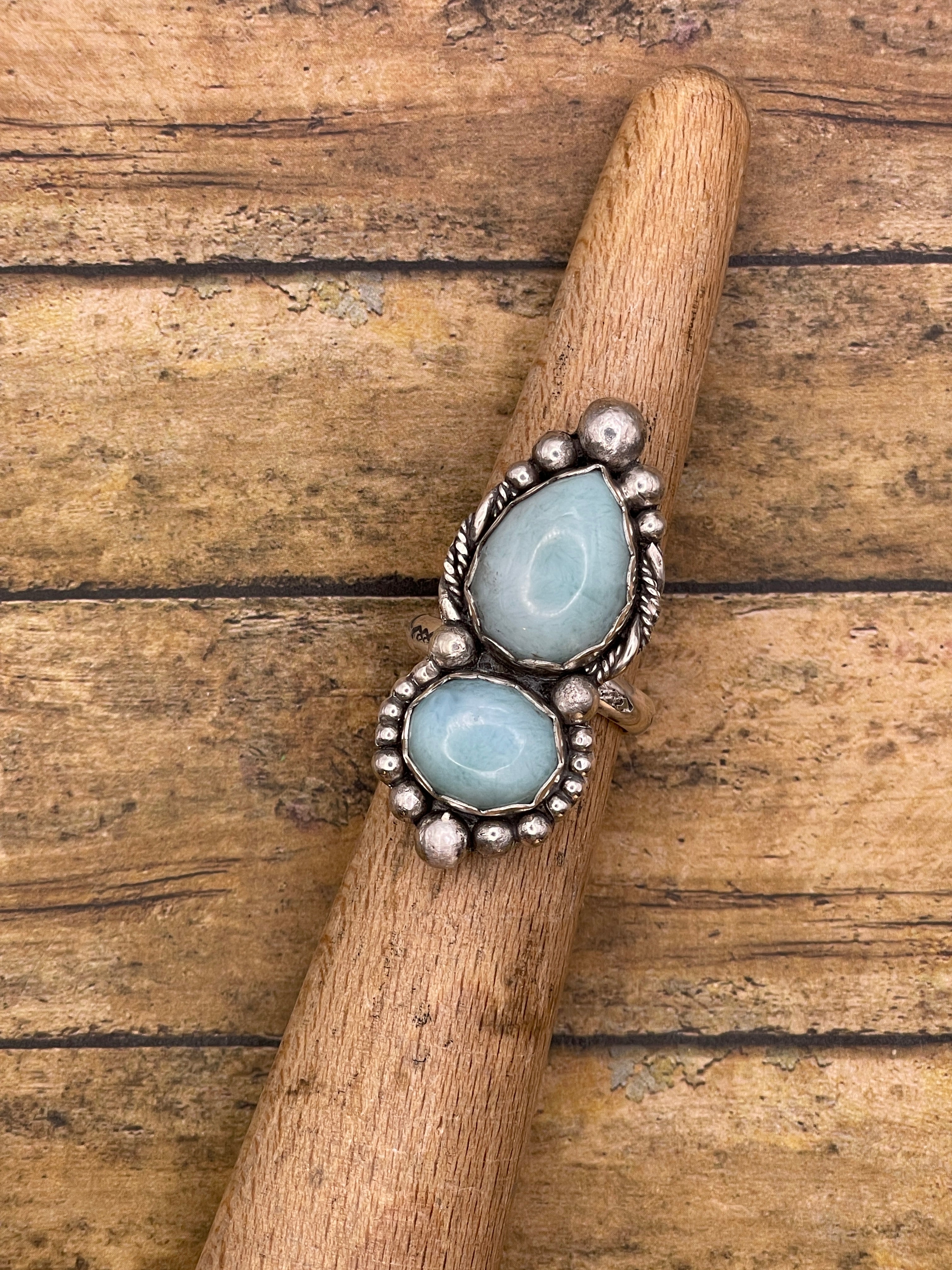 Jaclyn-Larimar Double Stone Ring