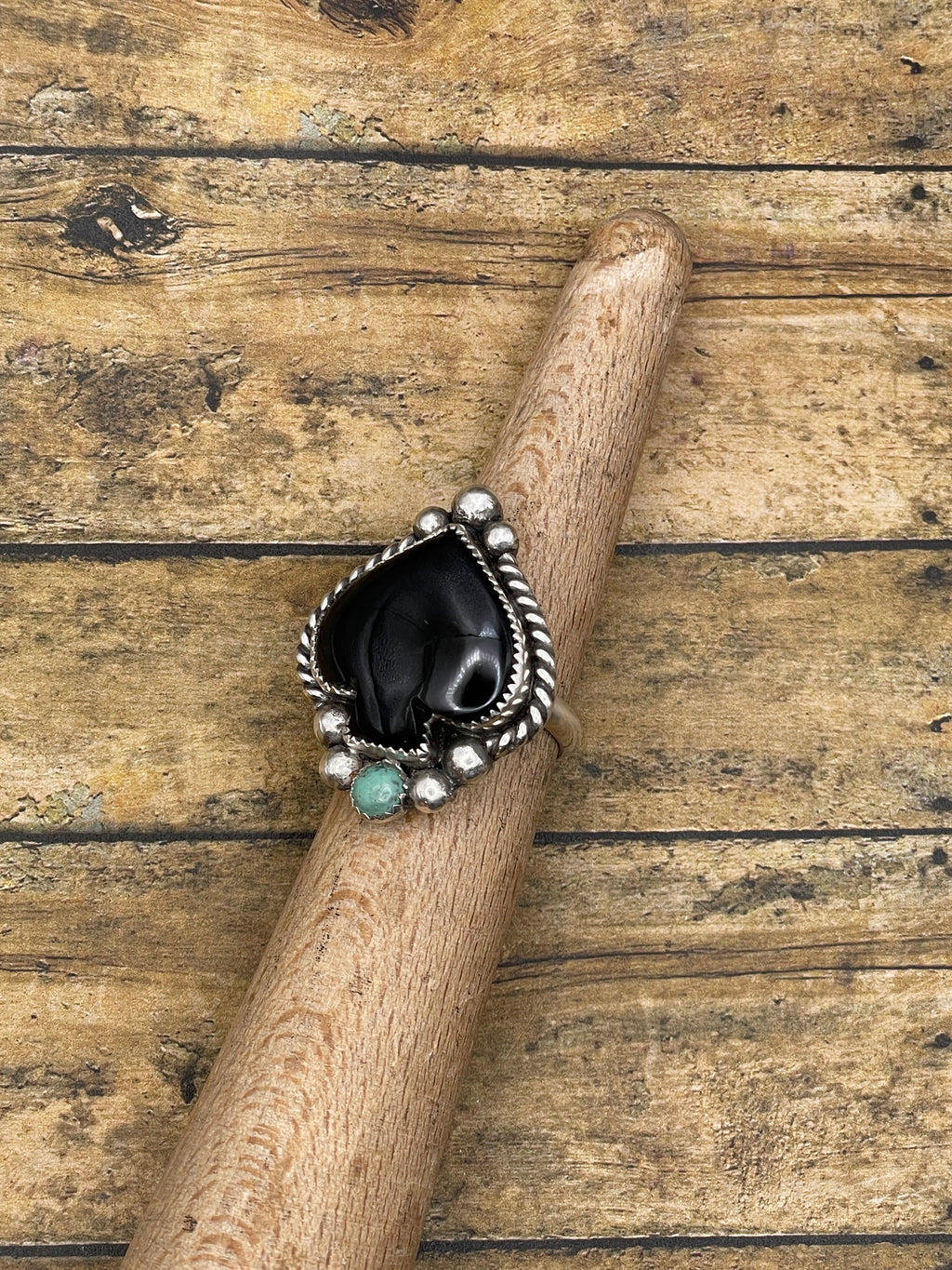 Lucia-Black Onyx and Turquoise Spade Ring