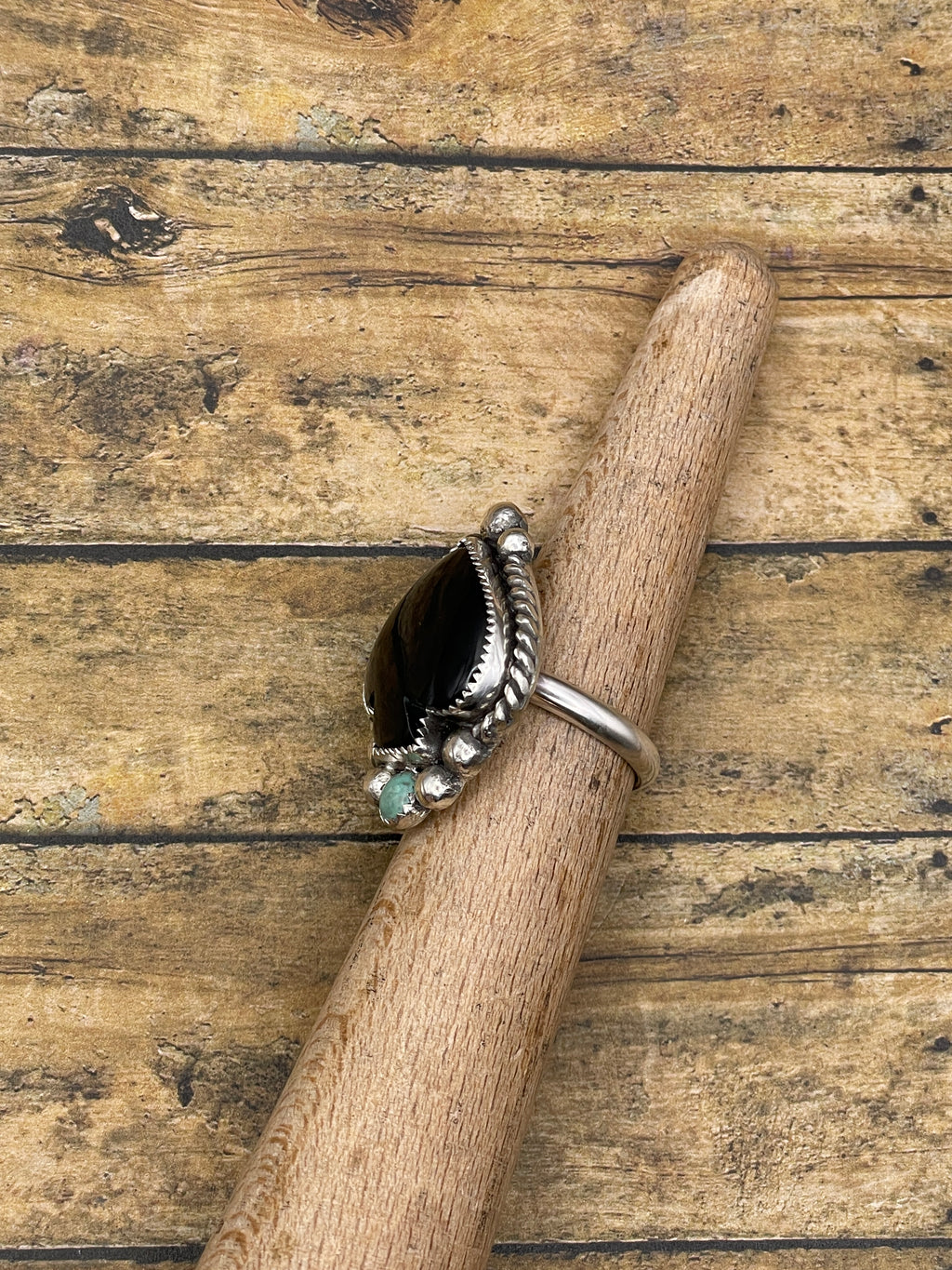 Lucia-Black Onyx and Turquoise Spade Ring