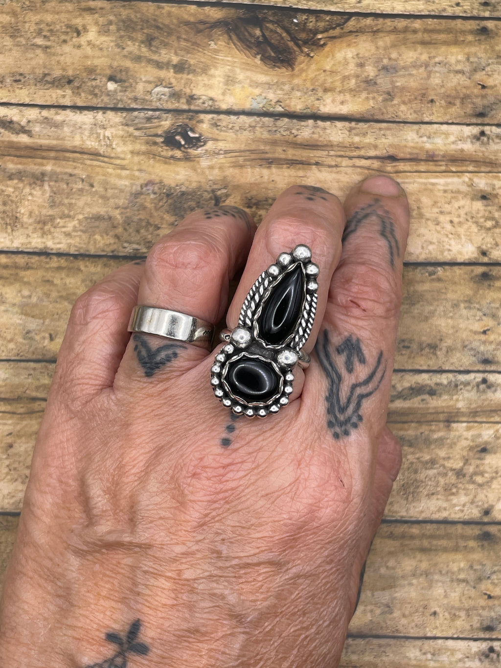 Denise-Black Double Onyx Gemstone Ring