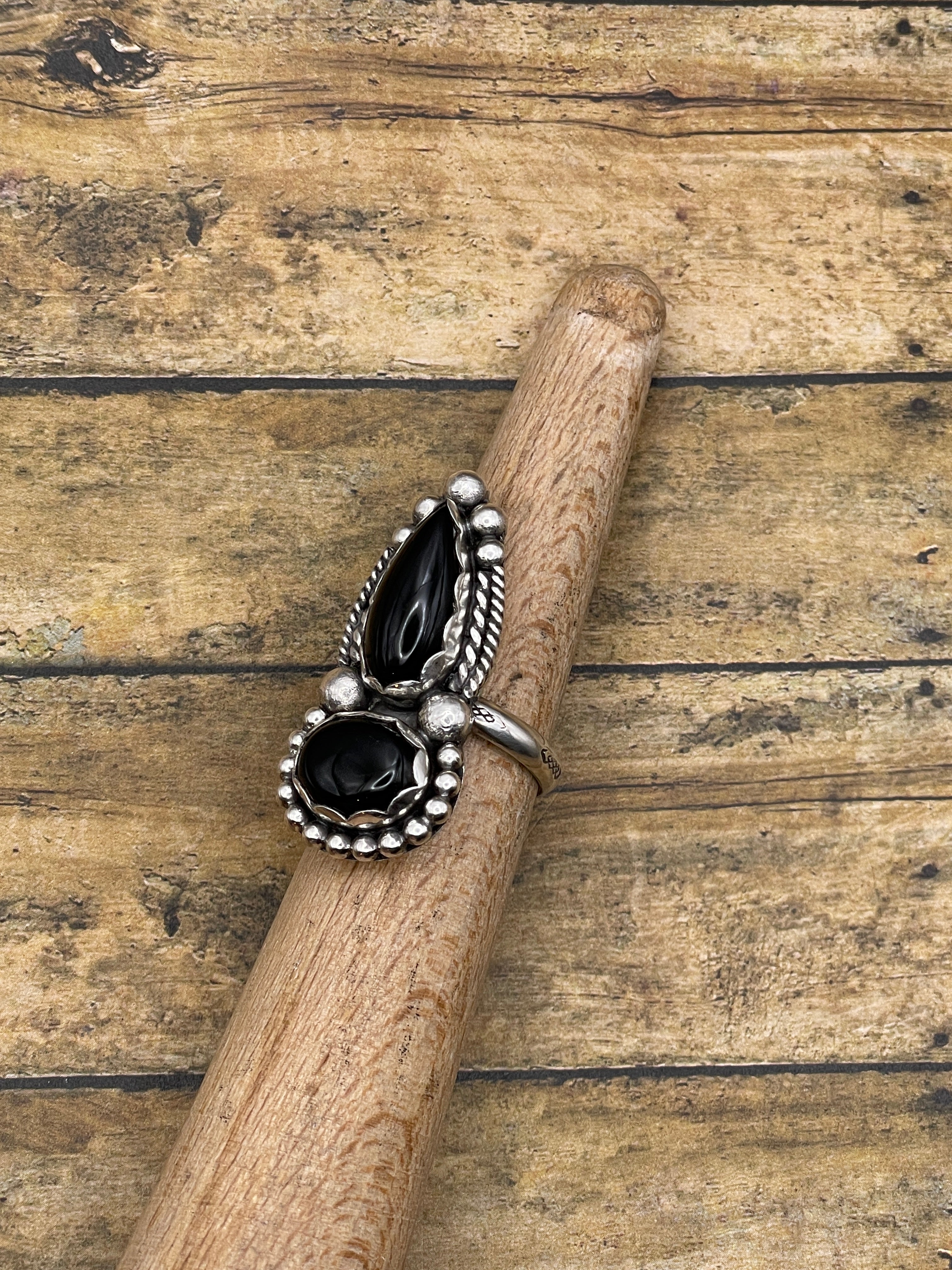 Denise-Black Double Onyx Gemstone Ring