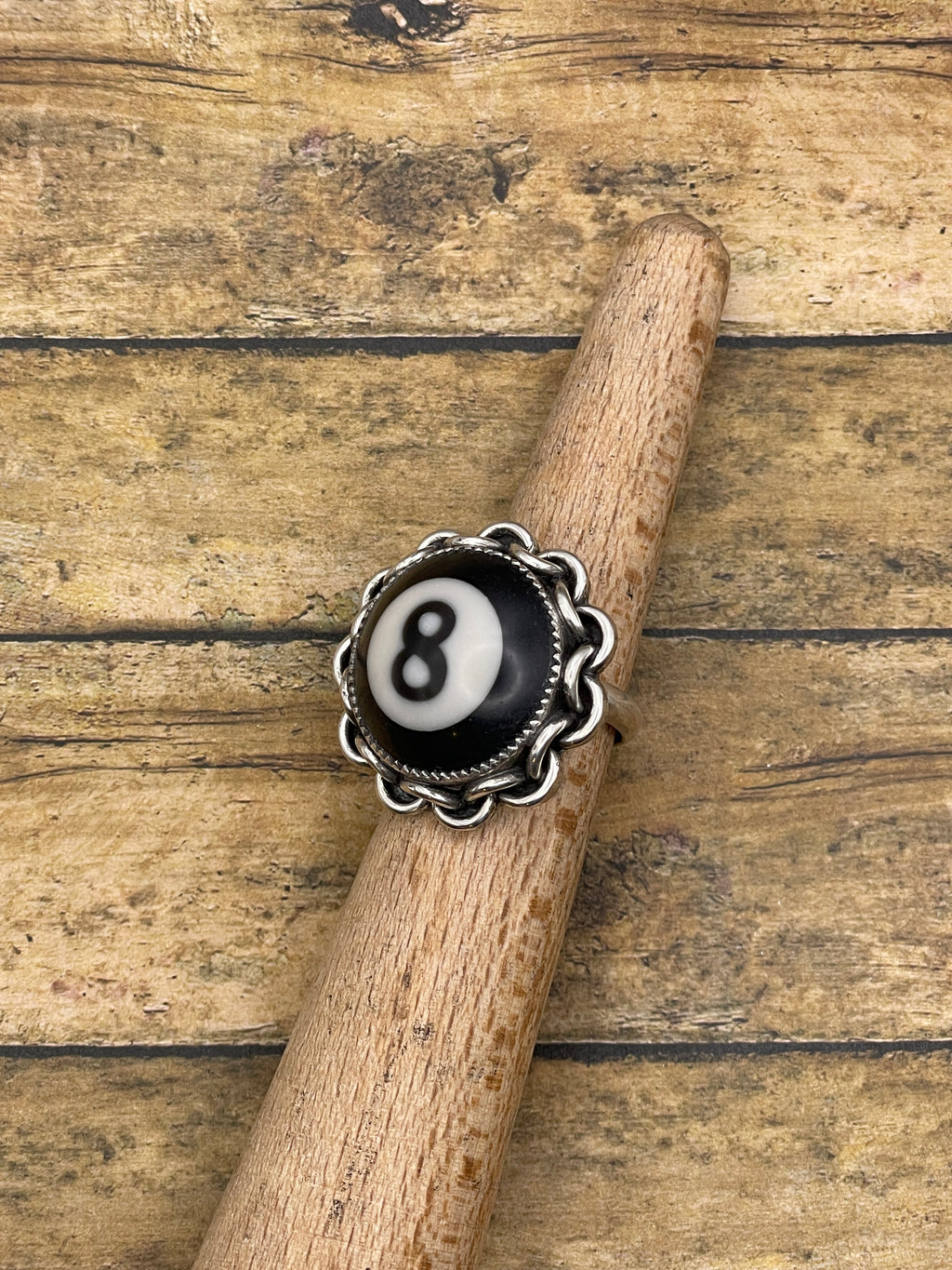 Sabryna-Billiard 8-Ball Ring with Chain Detail
