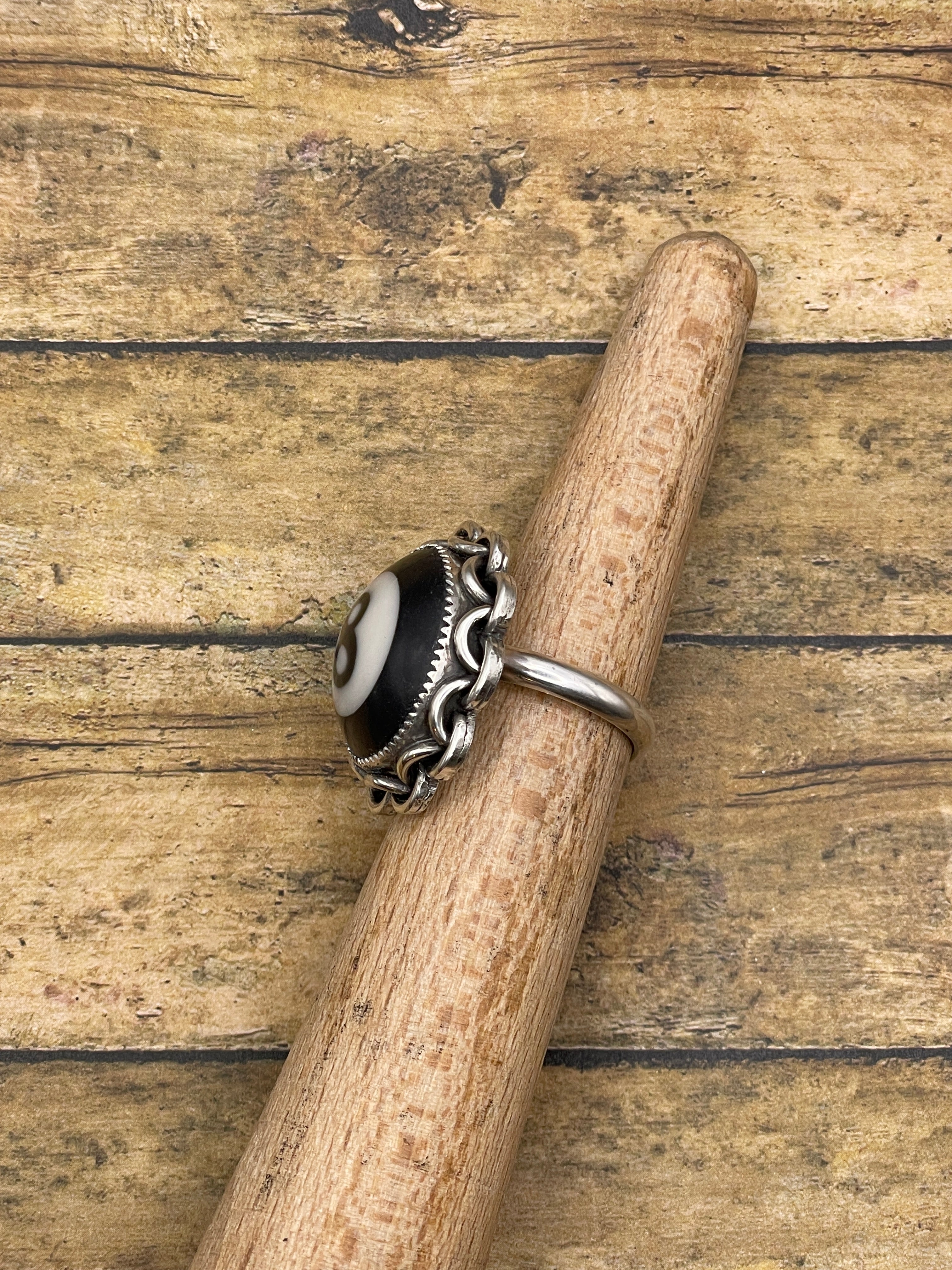 Sabryna-Billiard 8-Ball Ring with Chain Detail