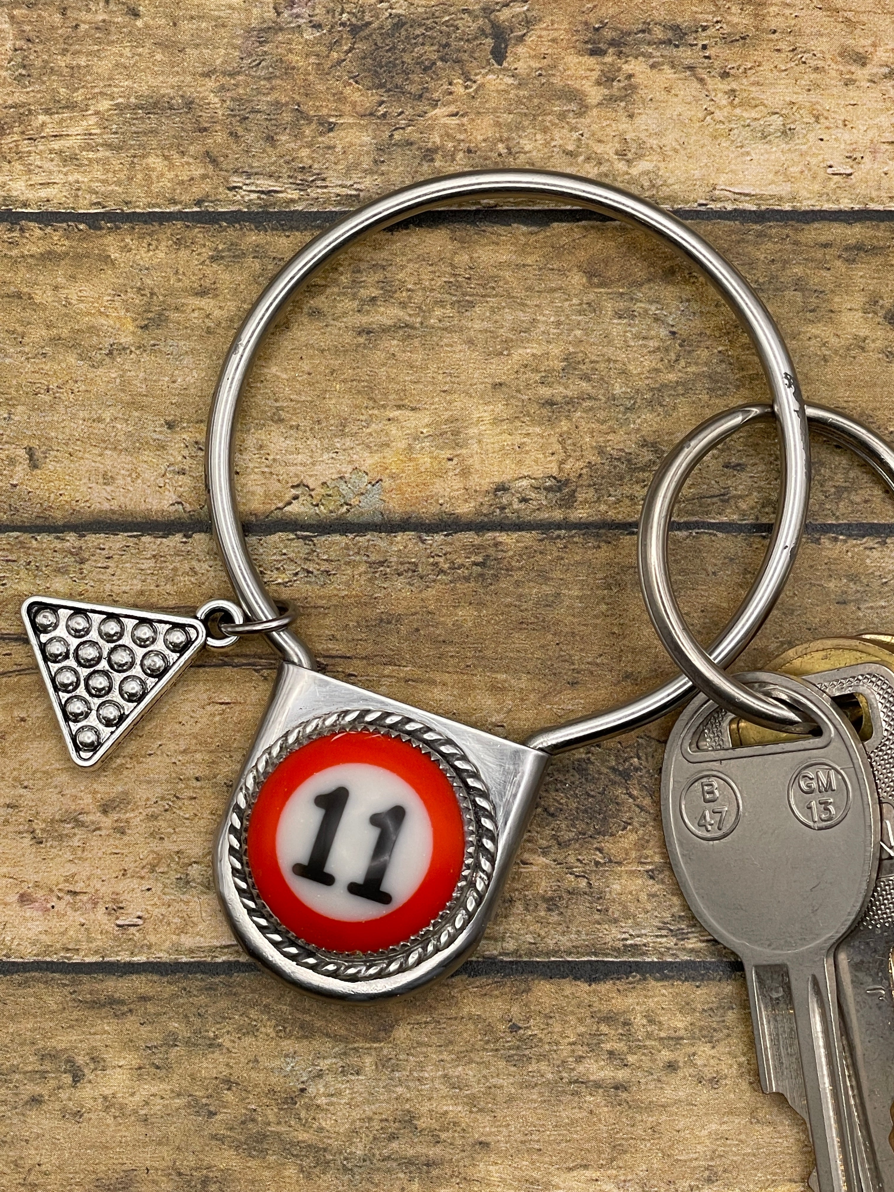 Saul-Round Safety Pin Keychain with Billiard Ball #11 Detail