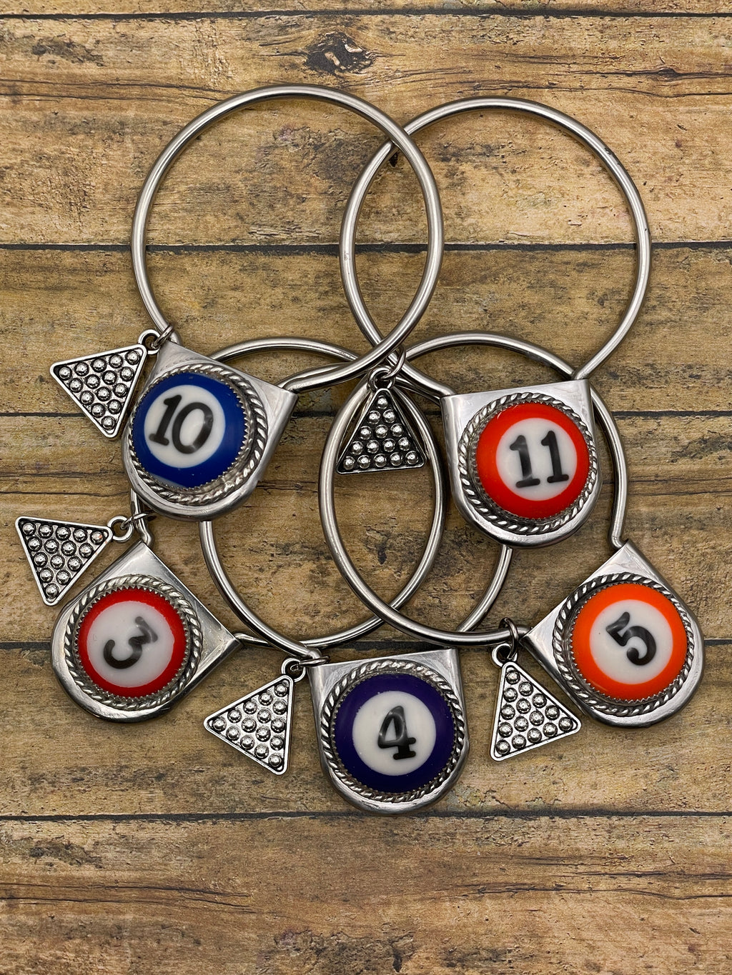 Seth-Round Safety Pin Keychain with Billiard Ball #5 Detail