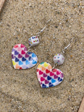 Love-Rainbow Heart Print with Dice Earrings: Handmade, Hand-Painted Polymer Clay