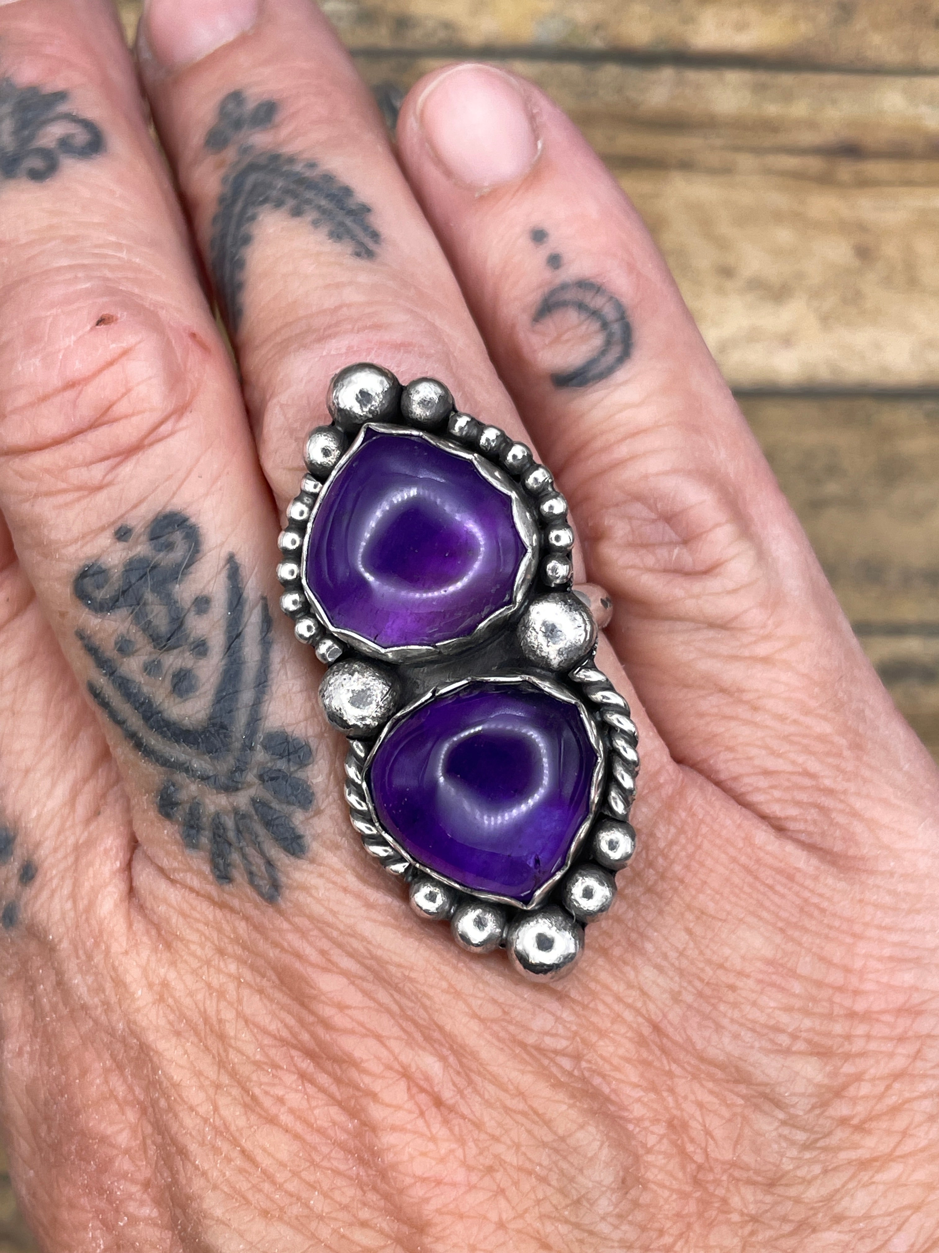 Kathleen-Purple Amethyst Double Gemstone Statement Ring