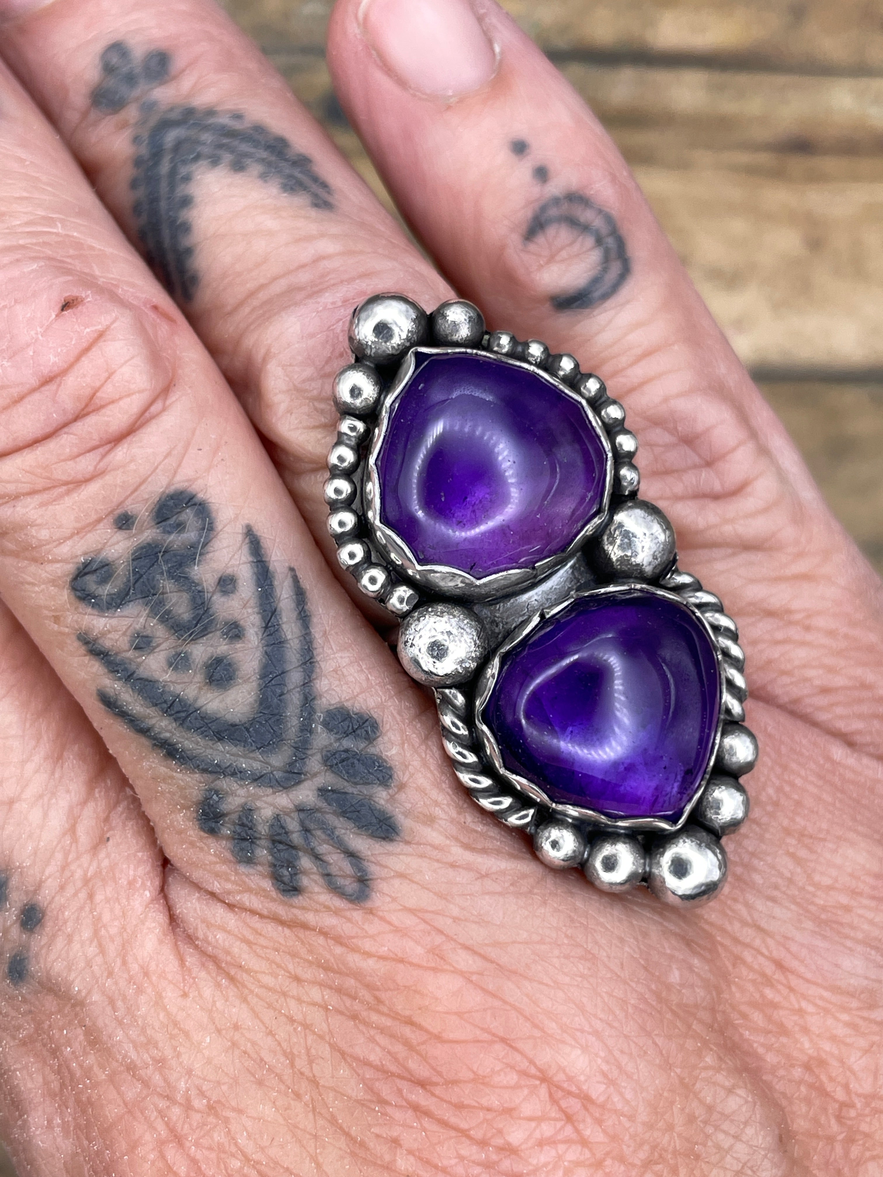 Kathleen-Purple Amethyst Double Gemstone Statement Ring