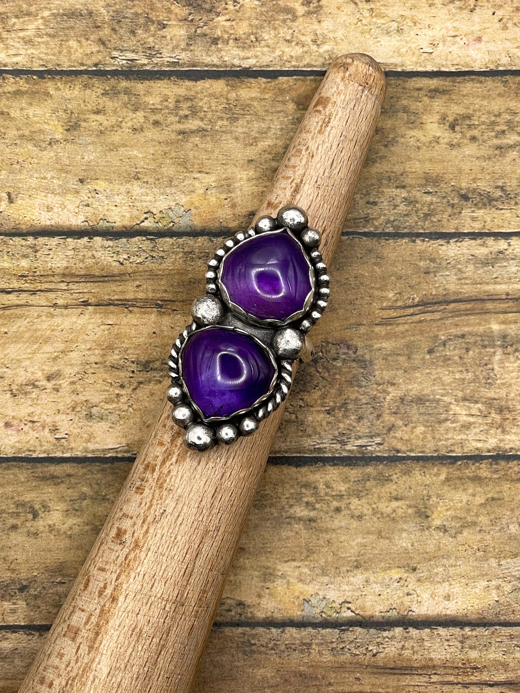Kathleen-Purple Amethyst Double Gemstone Statement Ring
