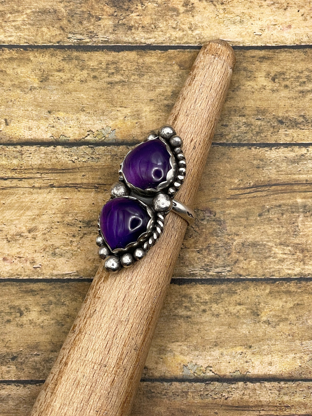 Kathleen-Purple Amethyst Double Gemstone Statement Ring