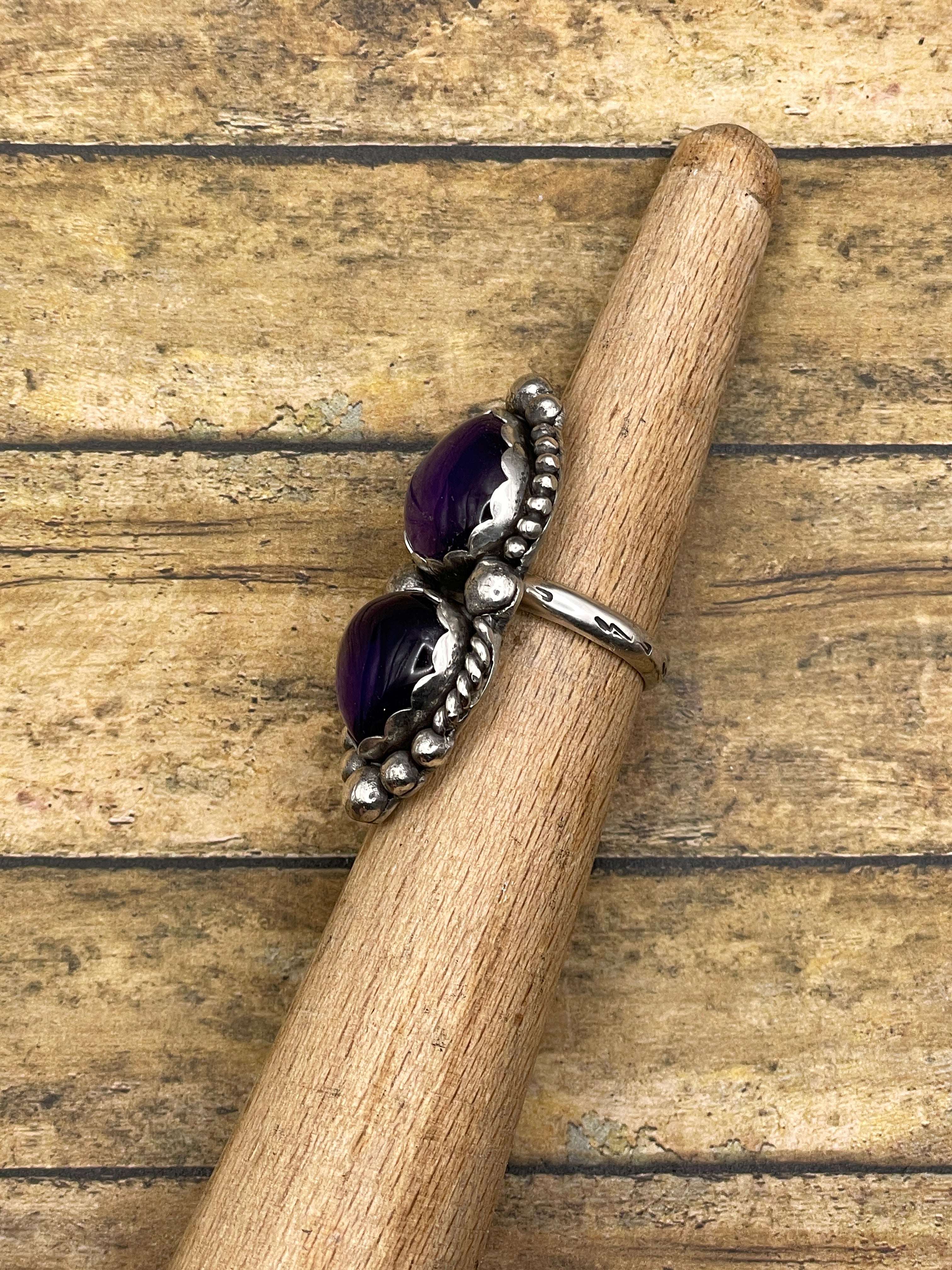 Kathleen-Purple Amethyst Double Gemstone Statement Ring