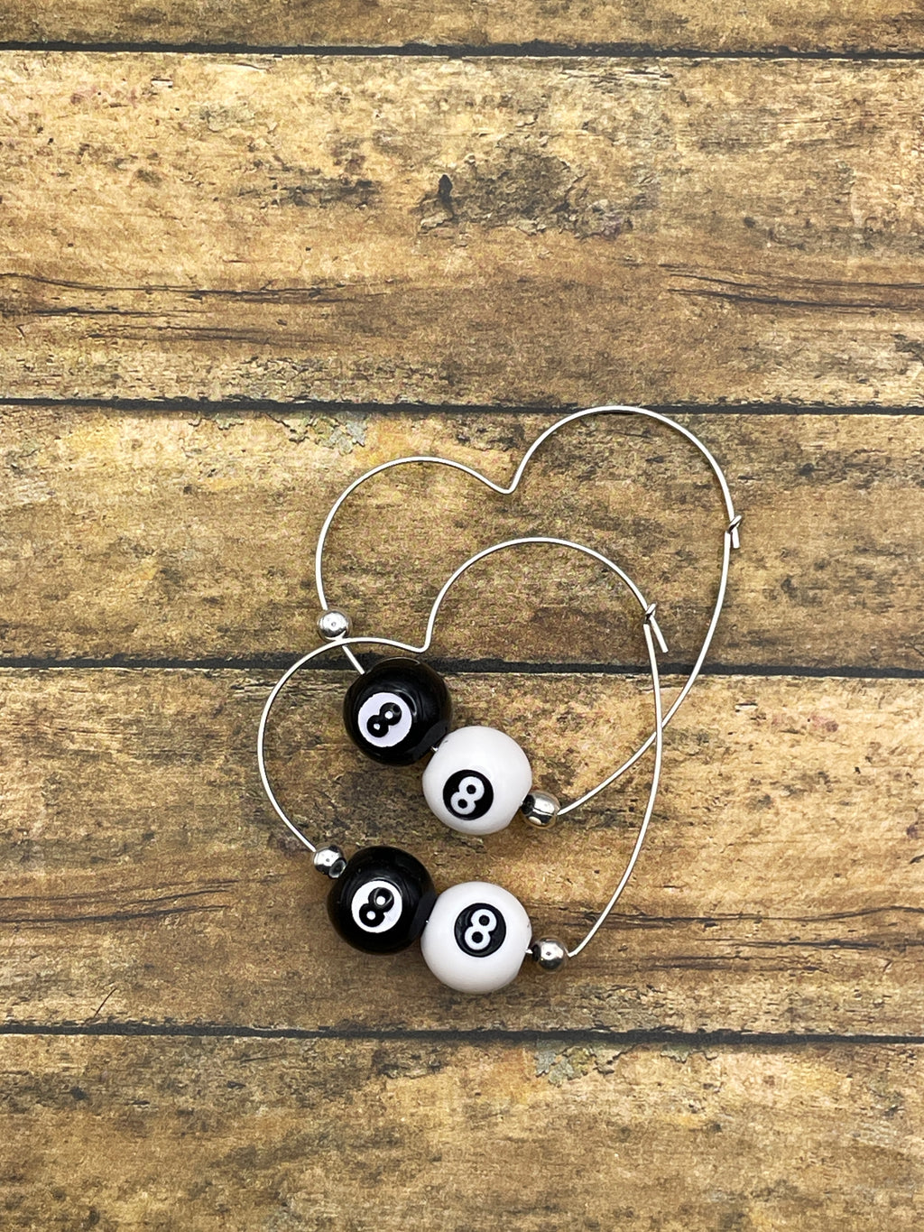 Steph-Mini Black/White Billiard 8-Ball Heart Shaped Hoops