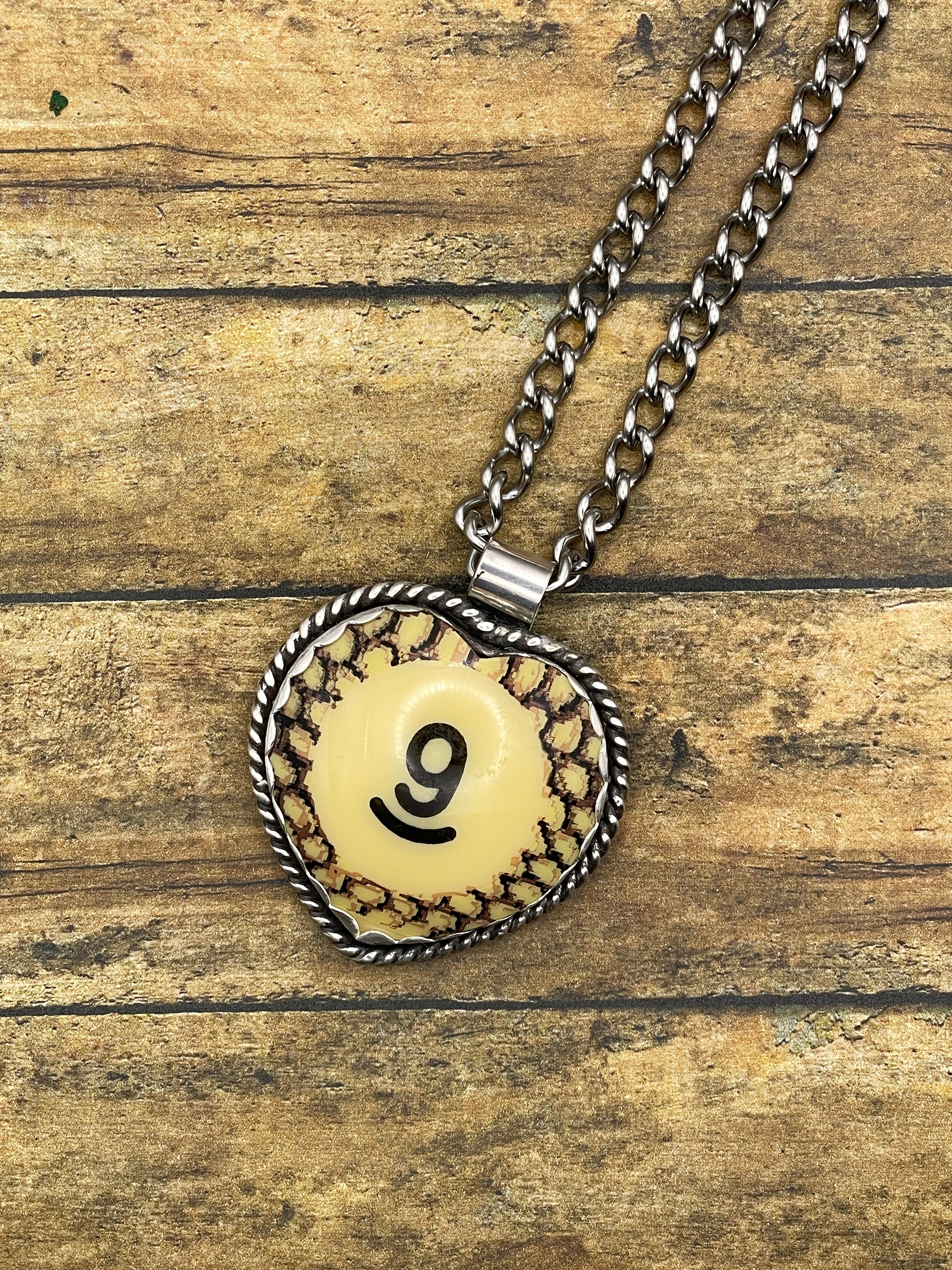 Sander-Vintage Snake Billiard Ball #9 Heart Pendant