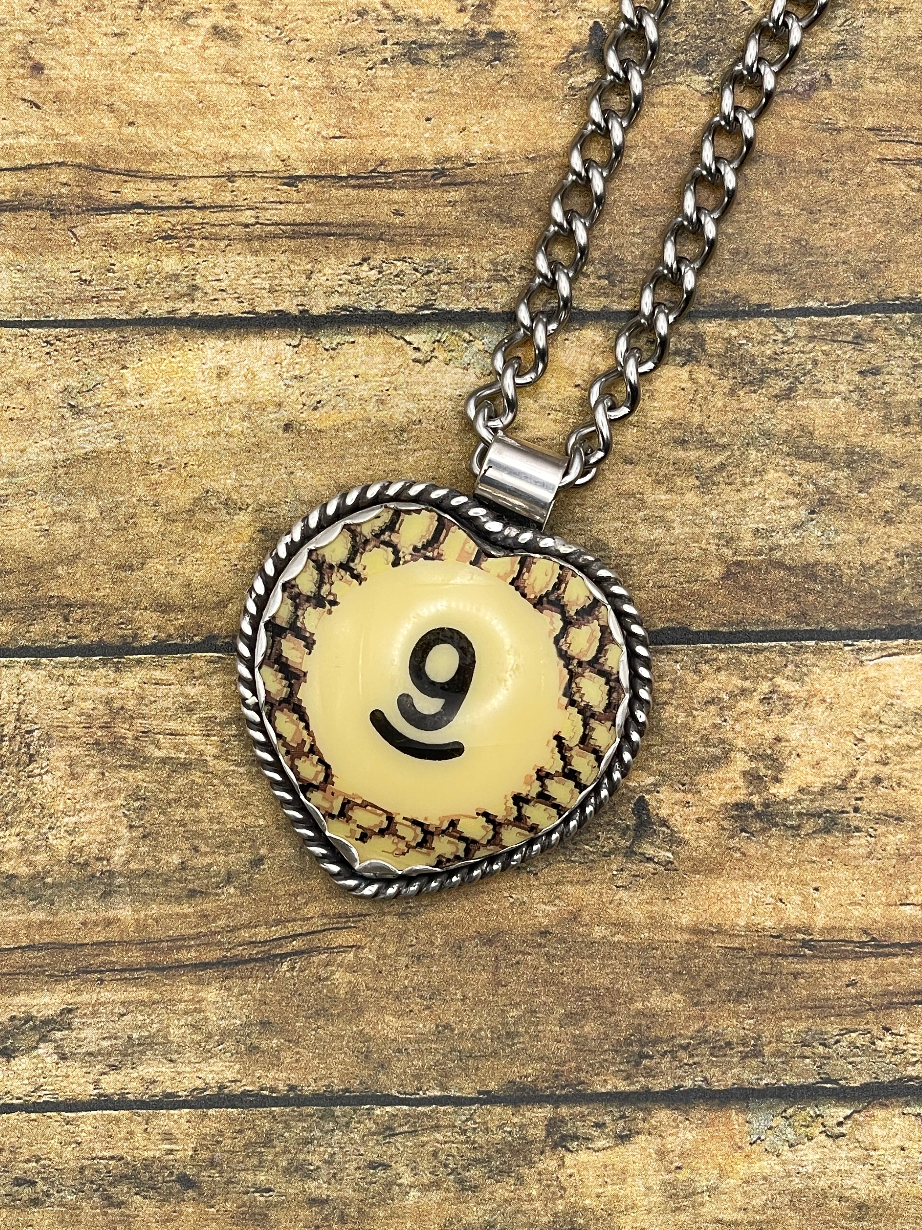 Sander-Vintage Snake Billiard Ball #9 Heart Pendant