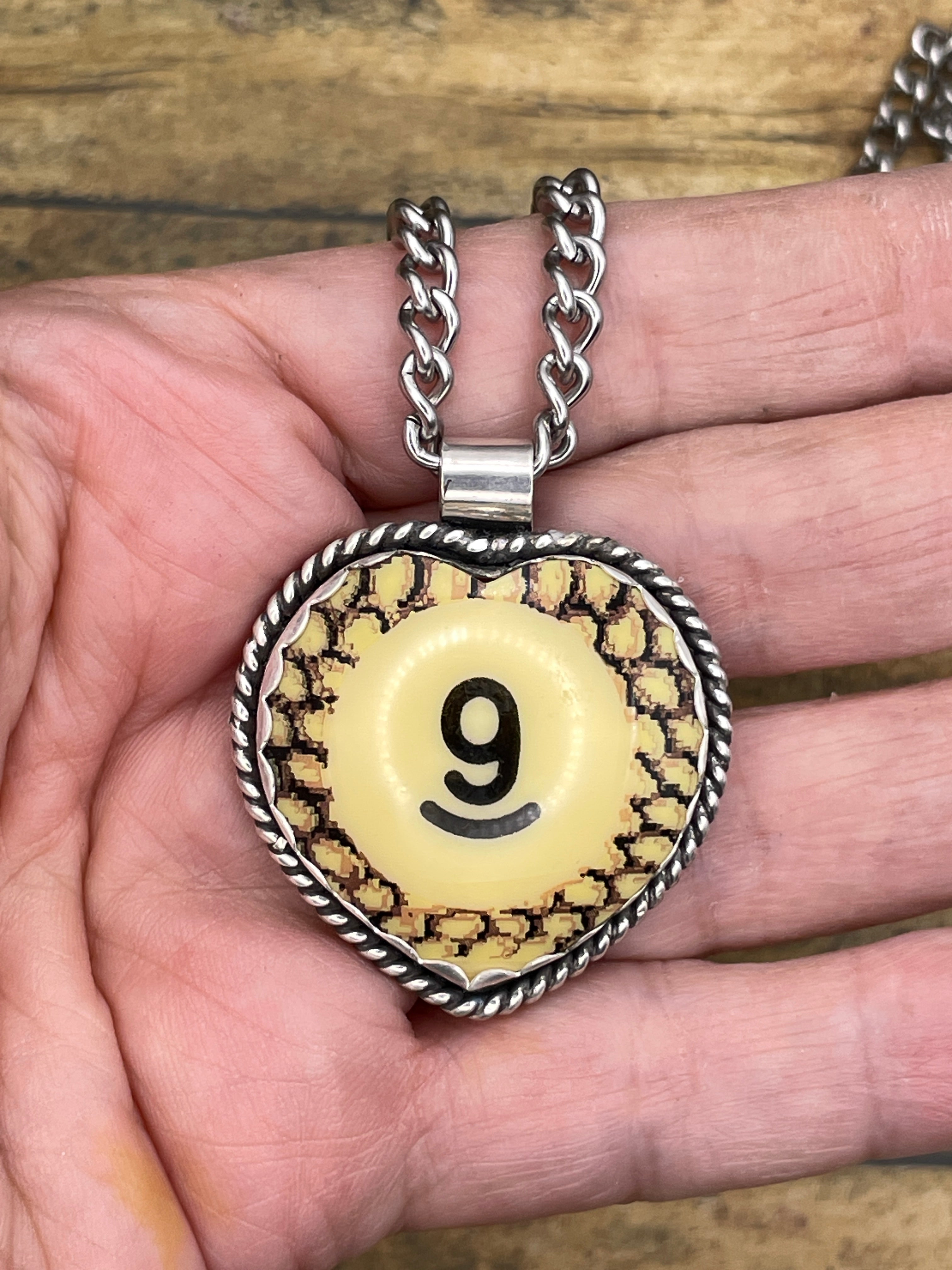 Sander-Vintage Snake Billiard Ball #9 Heart Pendant