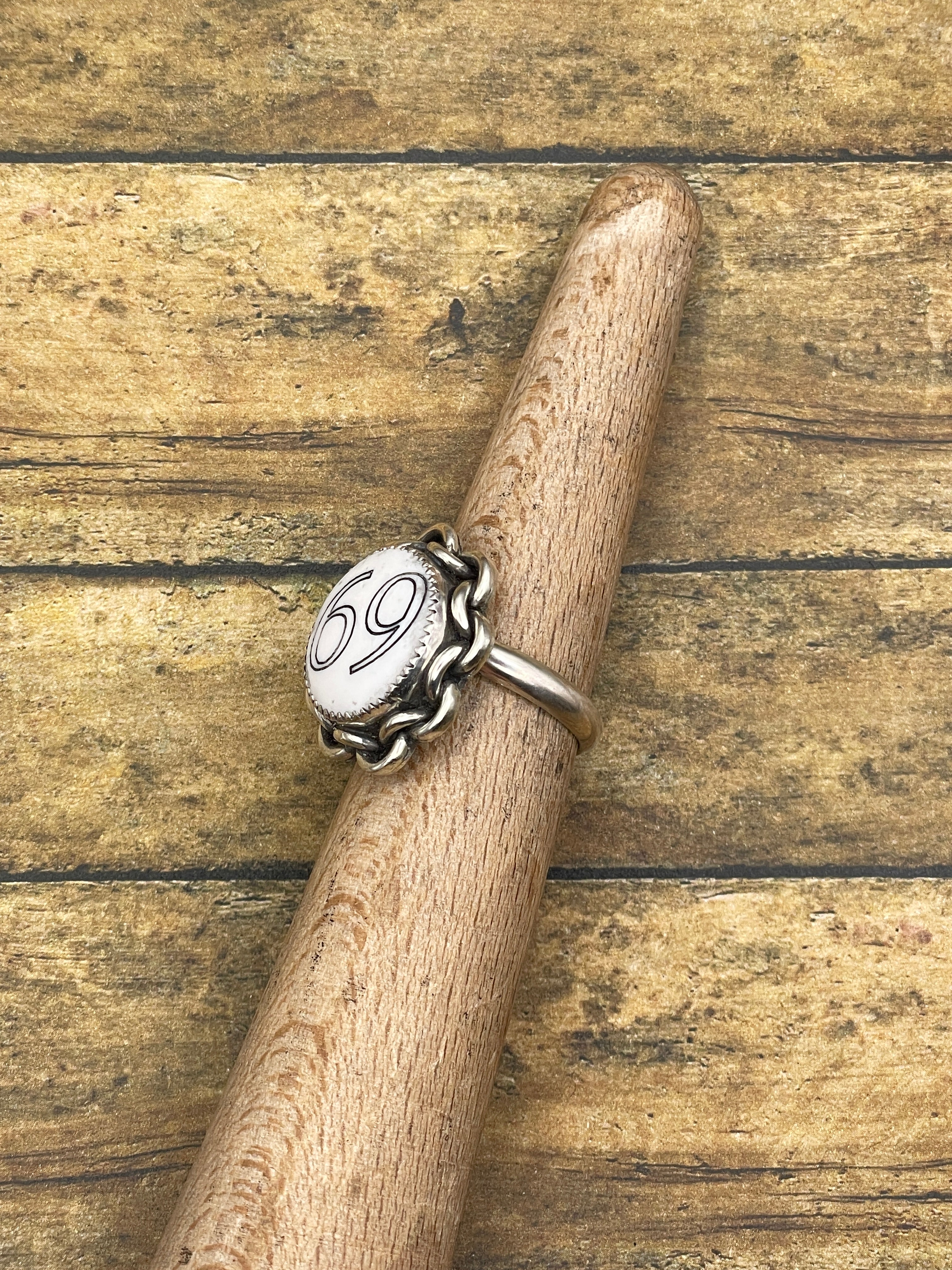 Sixty Nine-Trustone 69 Ring with Chain Detail